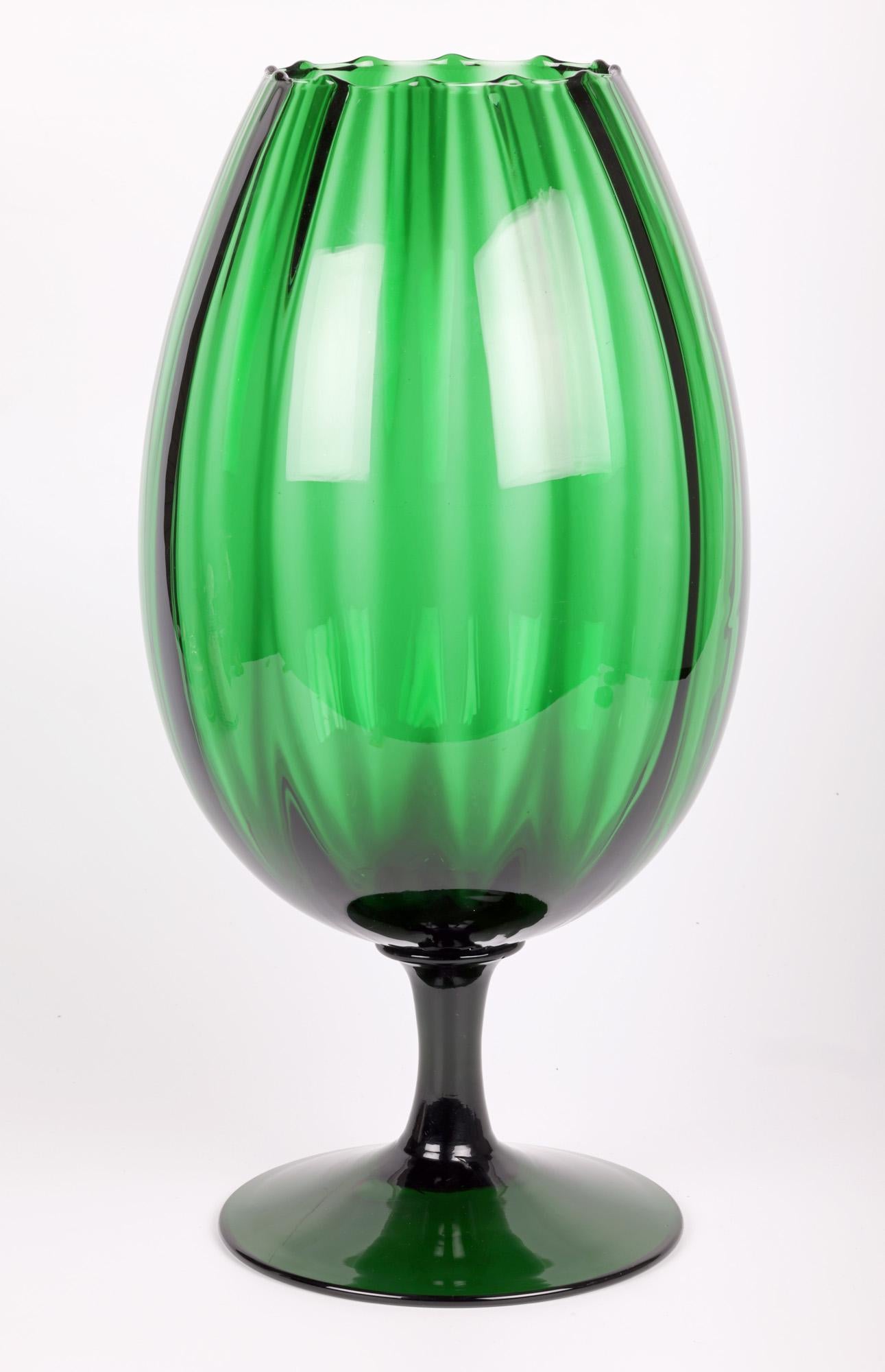 Empoli Italian Large Green Art Glass Pedestal Goblet Vase 4
