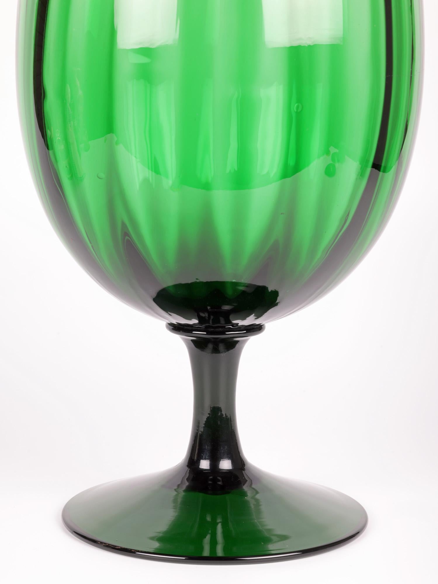 Empoli Italian Large Green Art Glass Pedestal Goblet Vase 6