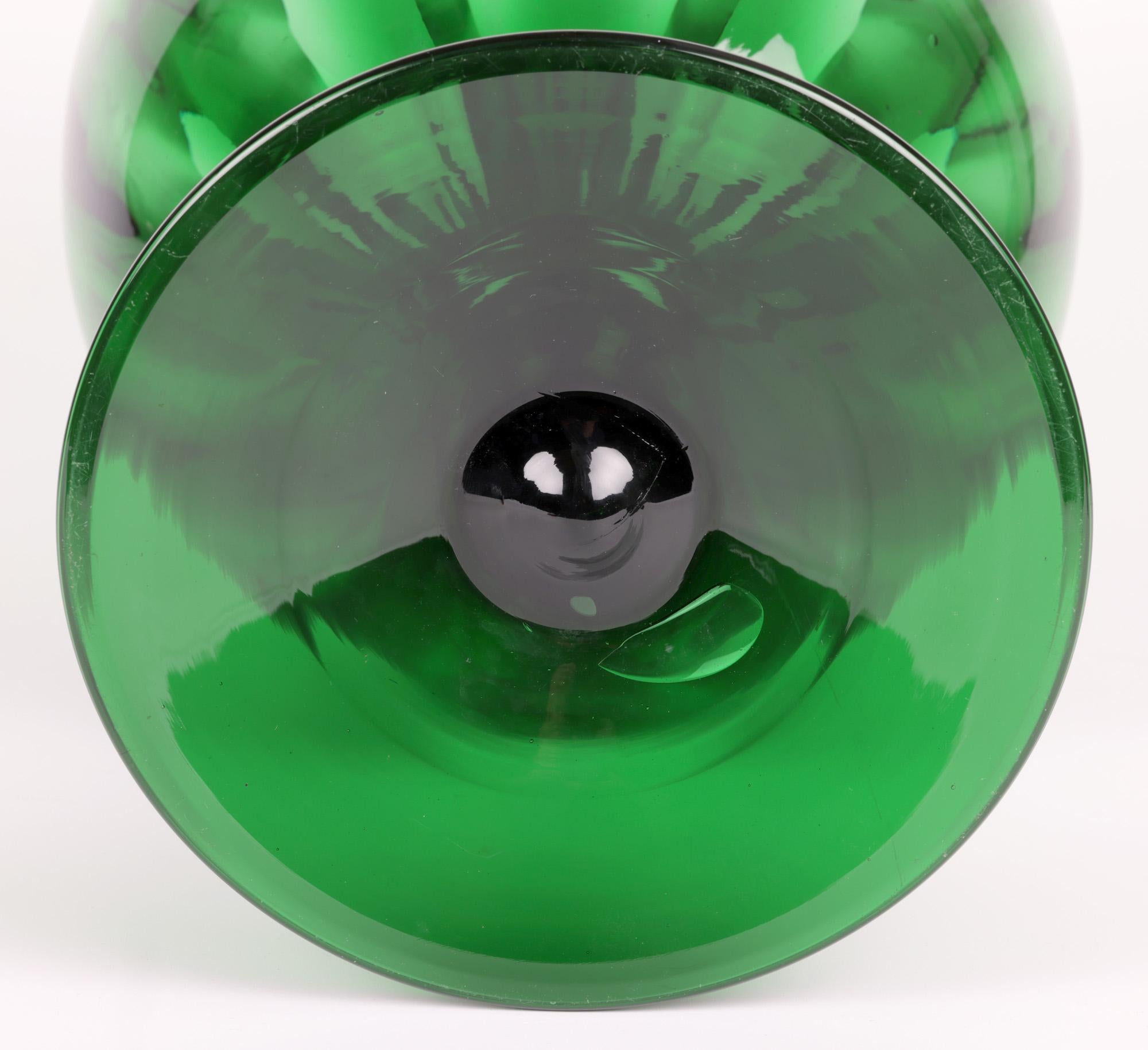 Empoli Italian Large Green Art Glass Pedestal Goblet Vase 9