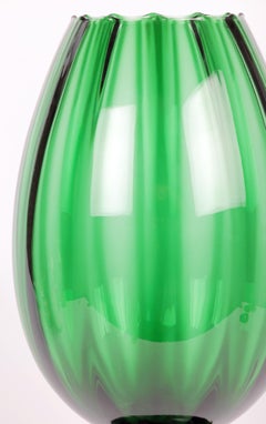 Empoli Italian Large Green Art Glass Pedestal Goblet Vase