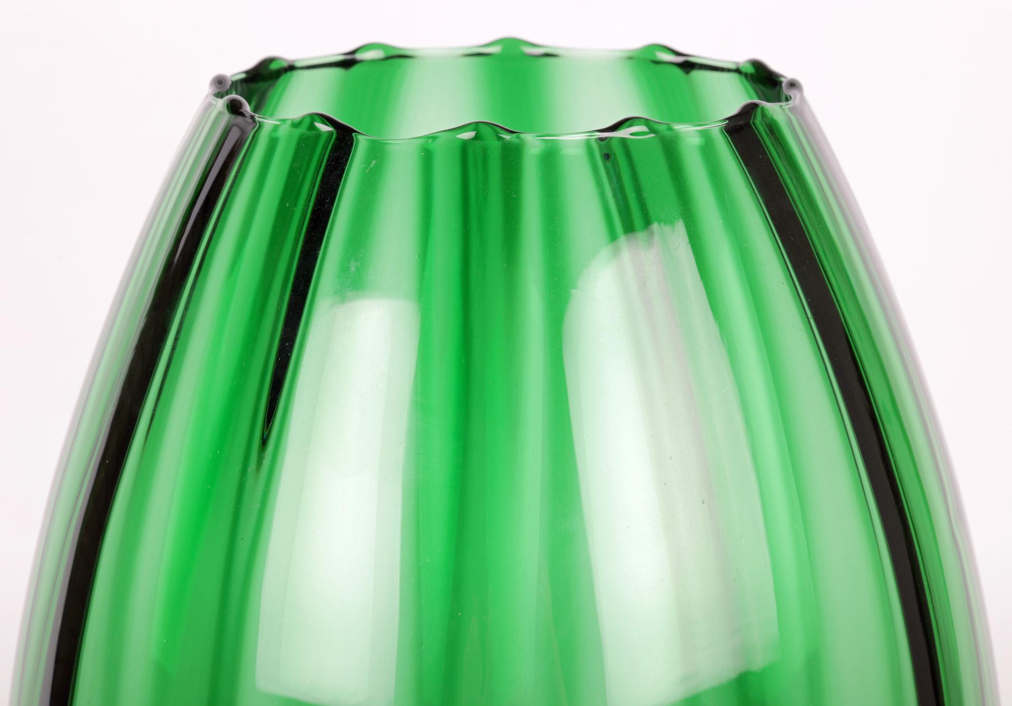 Mid-Century Modern Empoli Italian Large Green Art Glass Pedestal Goblet Vase