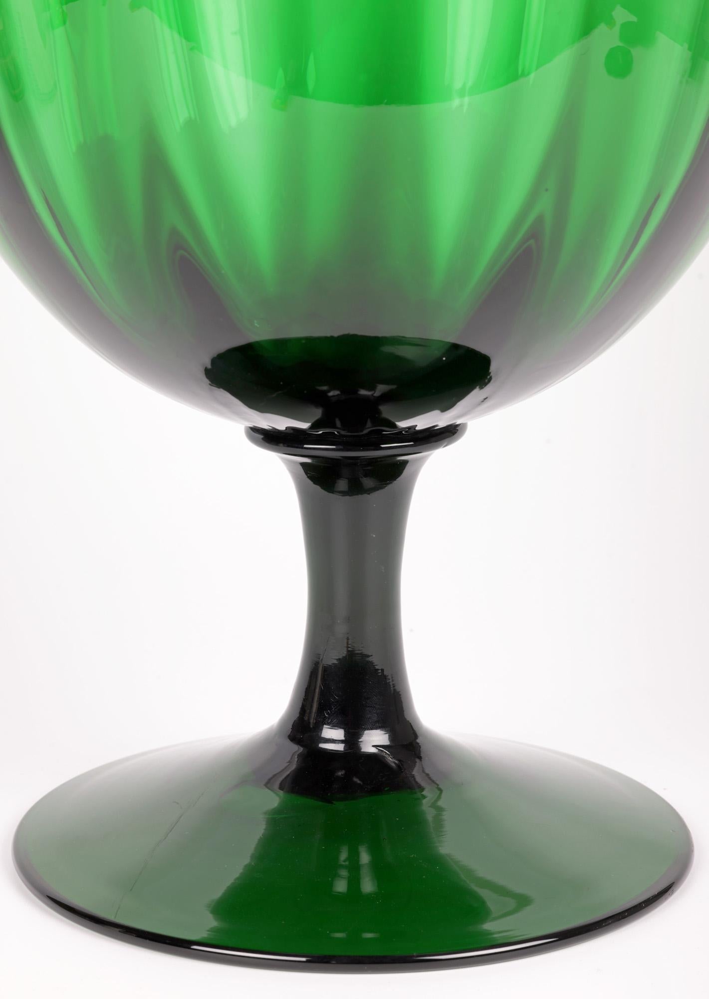 Hand-Crafted Empoli Italian Large Green Art Glass Pedestal Goblet Vase