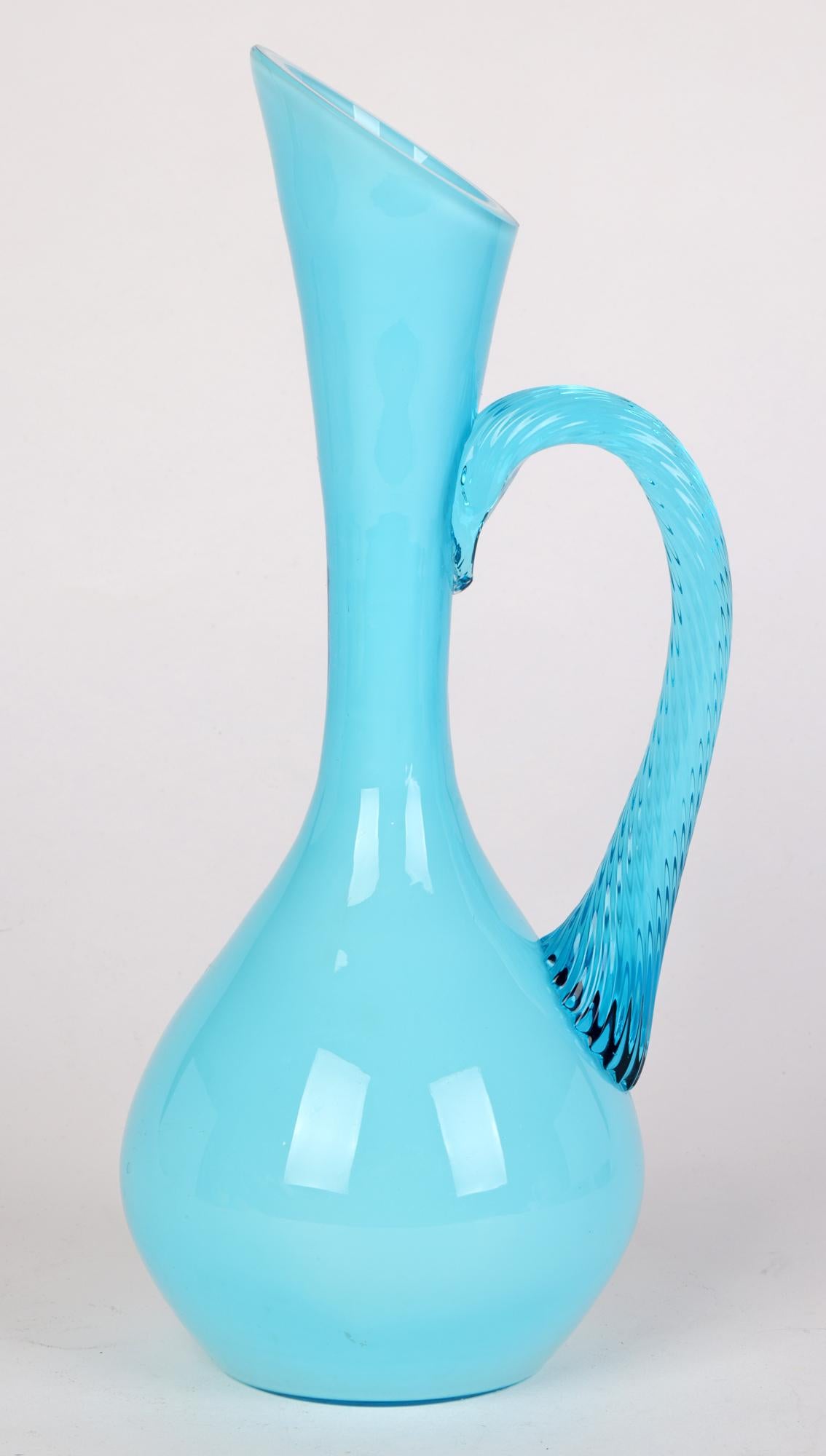 20th Century Empoli Italian Mid-Century Cased Turquoise Glass Jug   For Sale