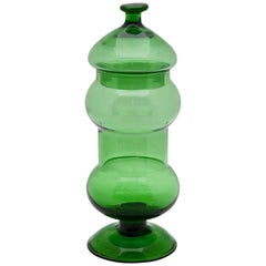 Vintage Empoli, Italy, Green Art Glass Apothecary Jar 'Empoli Verde', Mid-20th Century