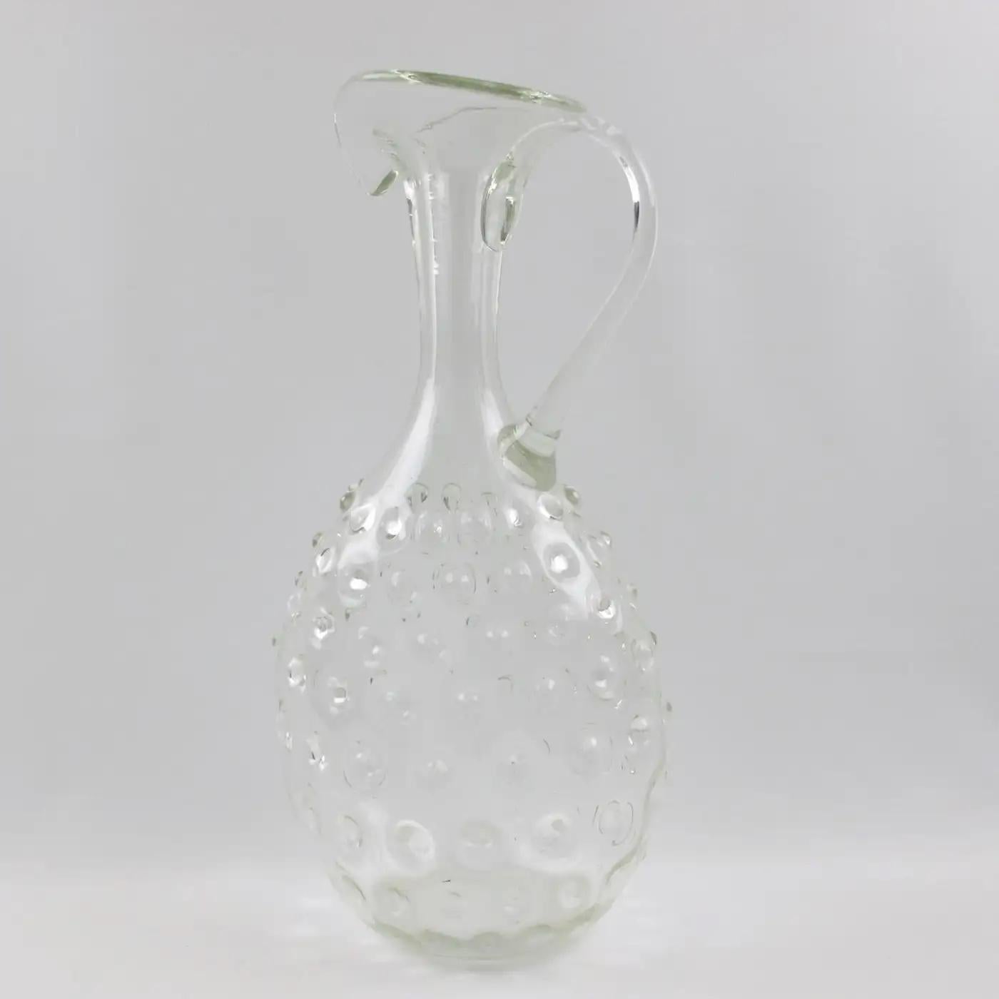 Empoli, Italy Hand Blown Art Glass Pitcher Decanter, 1950s For Sale 3