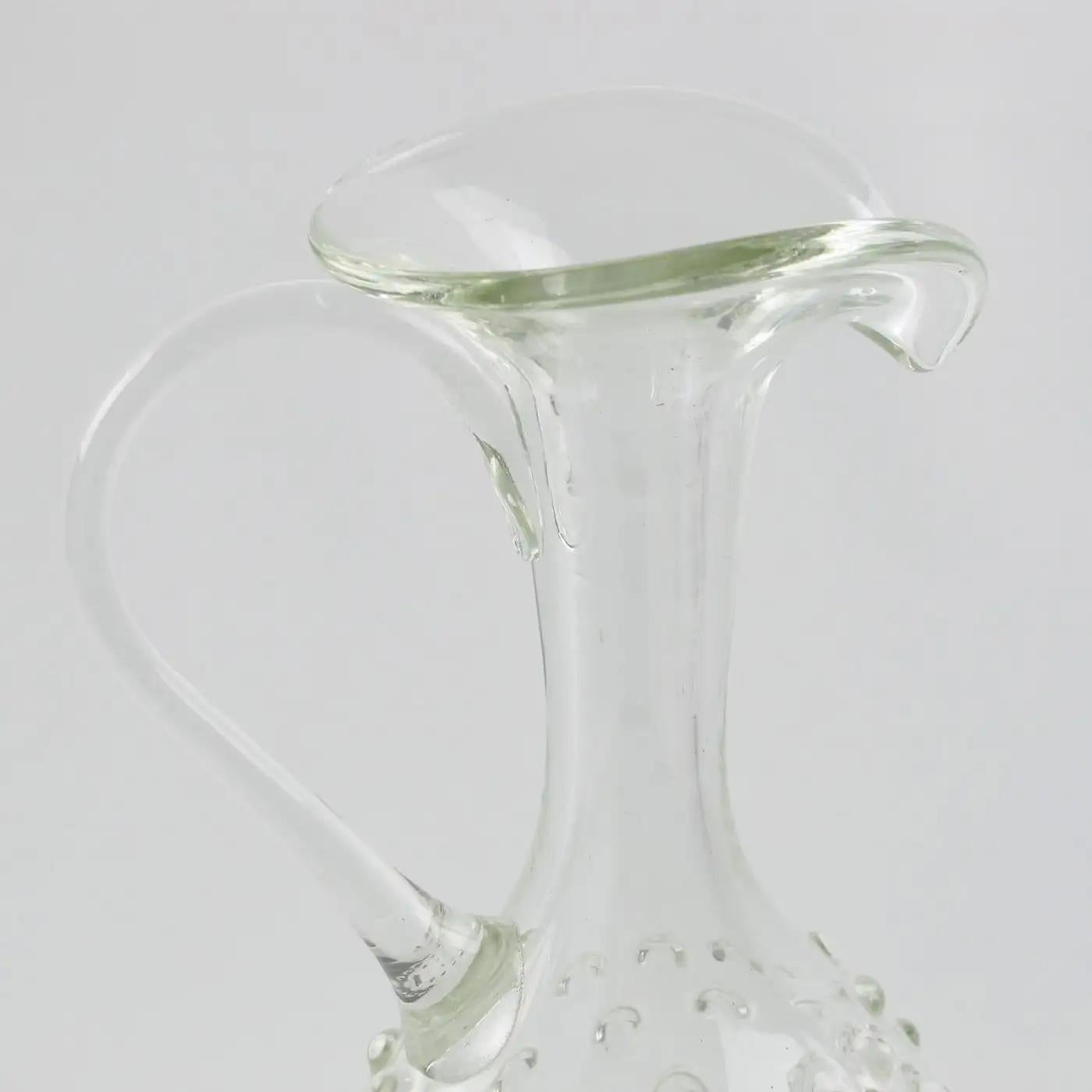 Blown Glass Empoli, Italy Hand Blown Art Glass Pitcher Decanter, 1950s For Sale