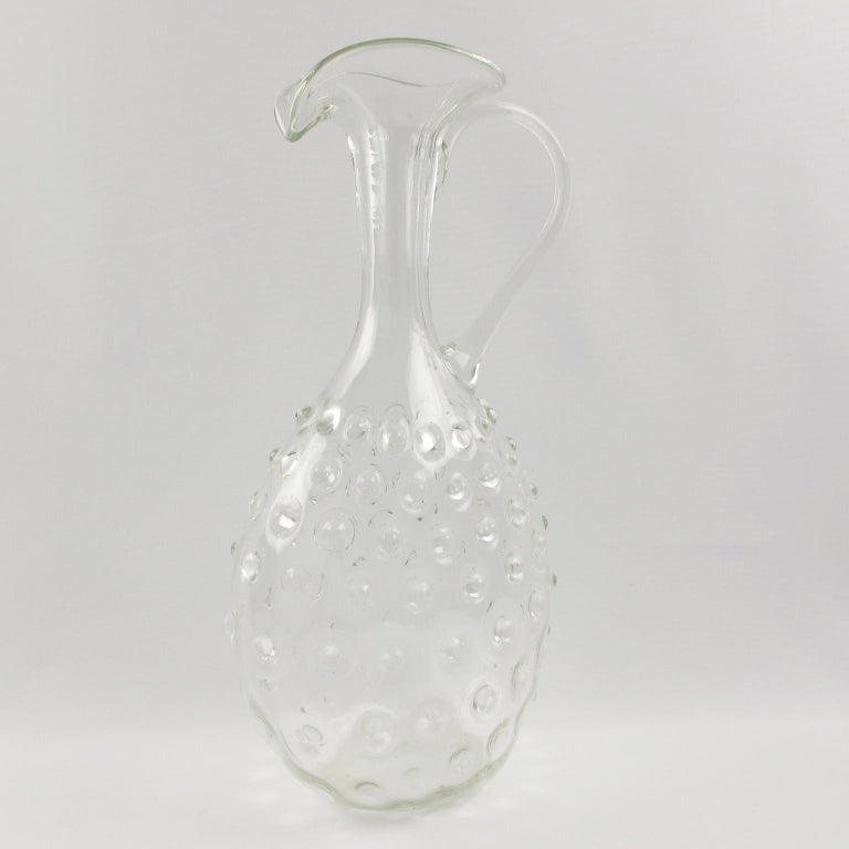 Mid-Century Modern  Empoli, Italy Hand Blown Art Glass Pitcher Decanter, 1950s For Sale
