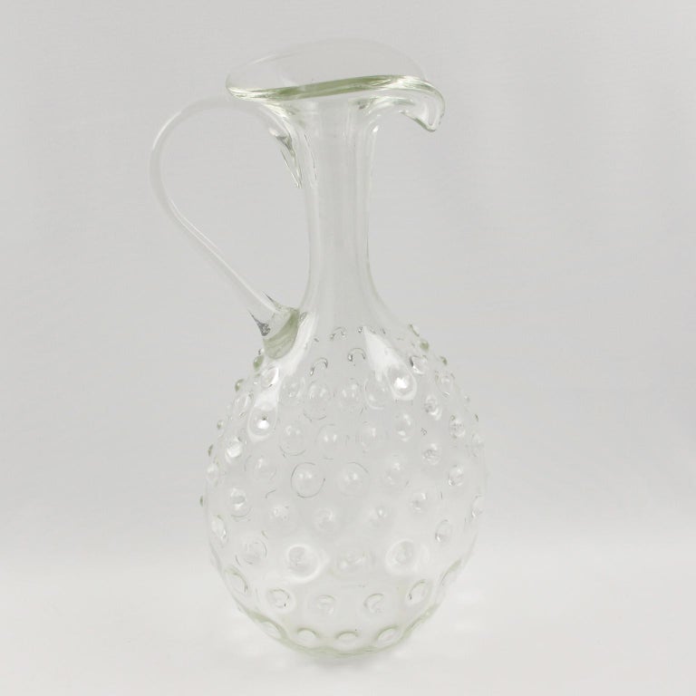 Italian  Empoli, Italy Hand Blown Art Glass Pitcher Decanter, 1950s For Sale