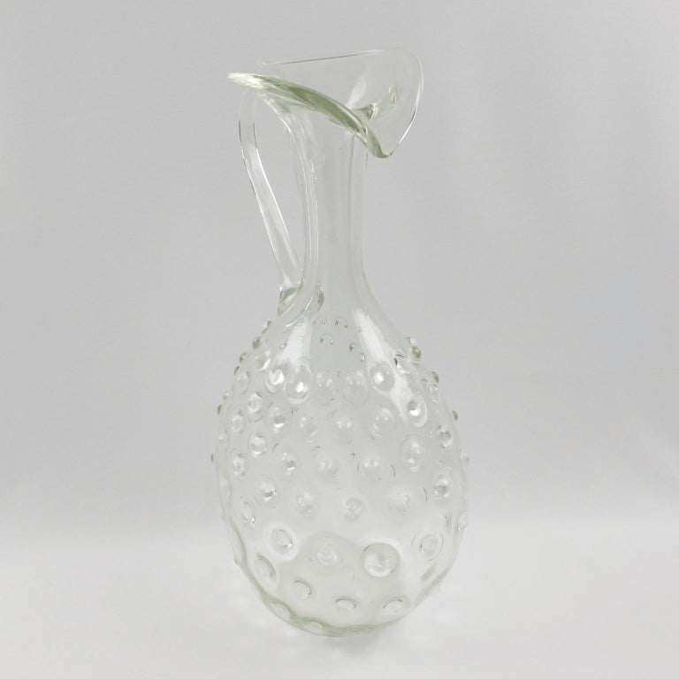  Empoli, Italy Hand Blown Art Glass Pitcher Decanter, 1950s For Sale 2