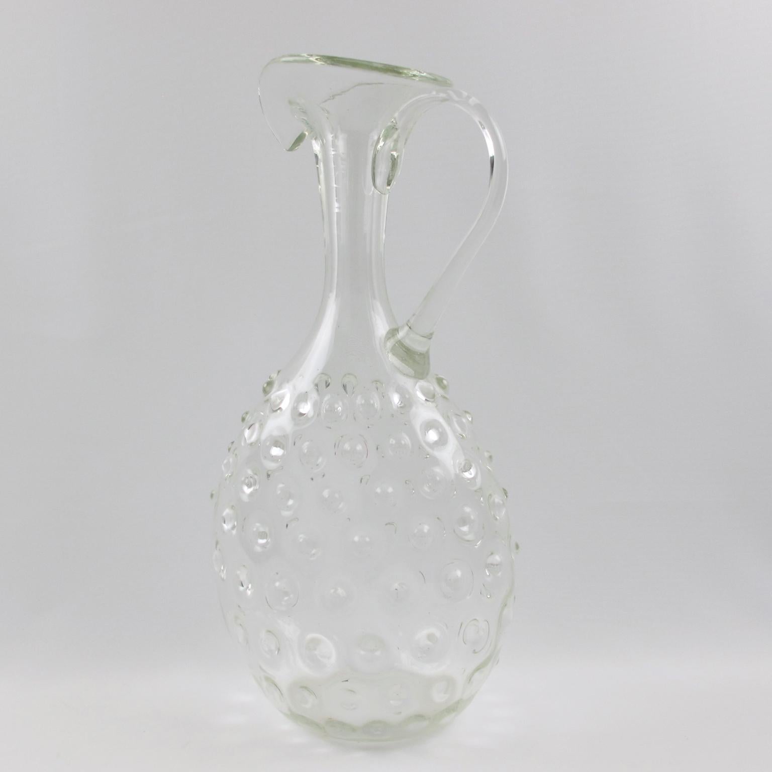 Empoli Italy Sculptural Art-Glass Pitcher, Decanter For Sale 3