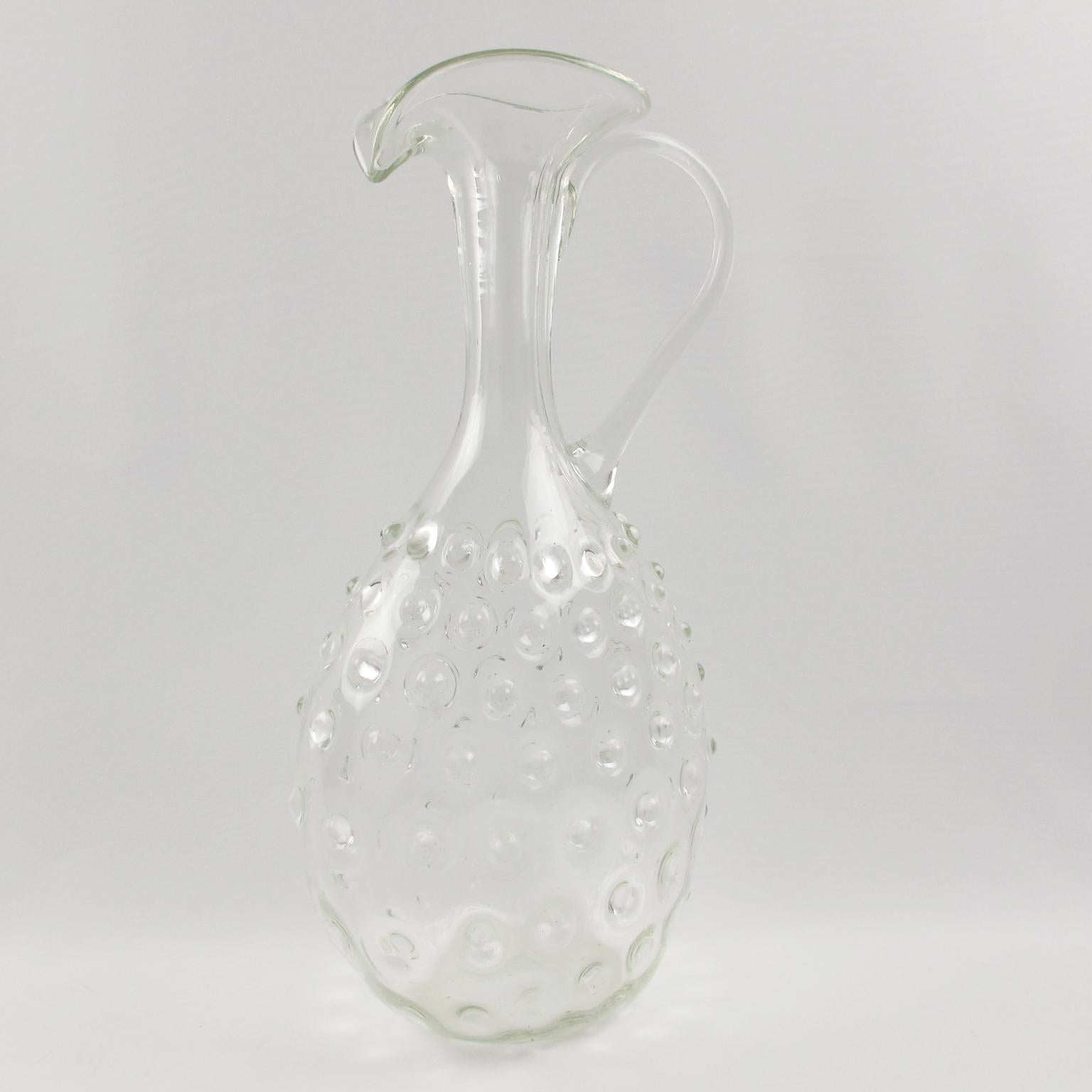 Mid-Century Modern Empoli Italy Sculptural Art-Glass Pitcher, Decanter For Sale