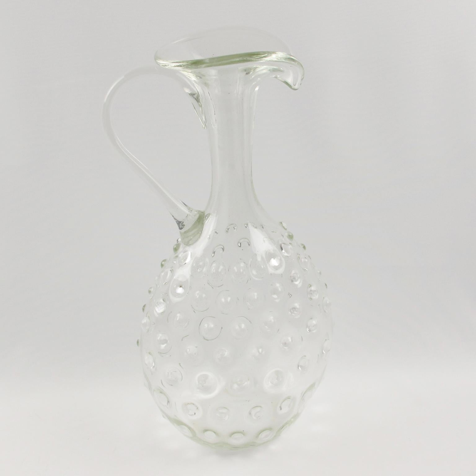 Italian Empoli Italy Sculptural Art-Glass Pitcher, Decanter For Sale