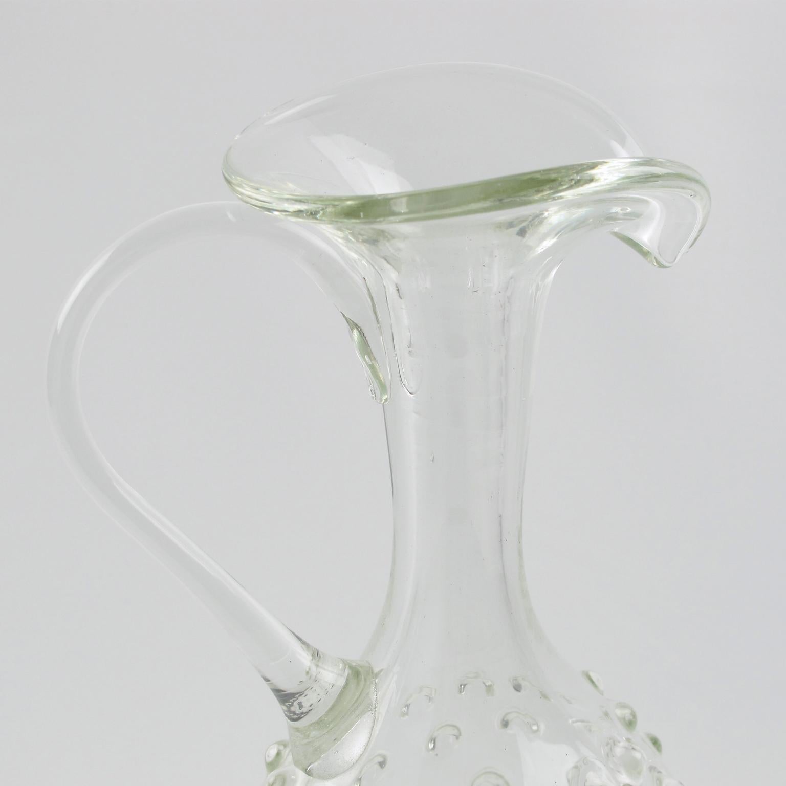 Mid-20th Century Empoli Italy Sculptural Art-Glass Pitcher, Decanter For Sale