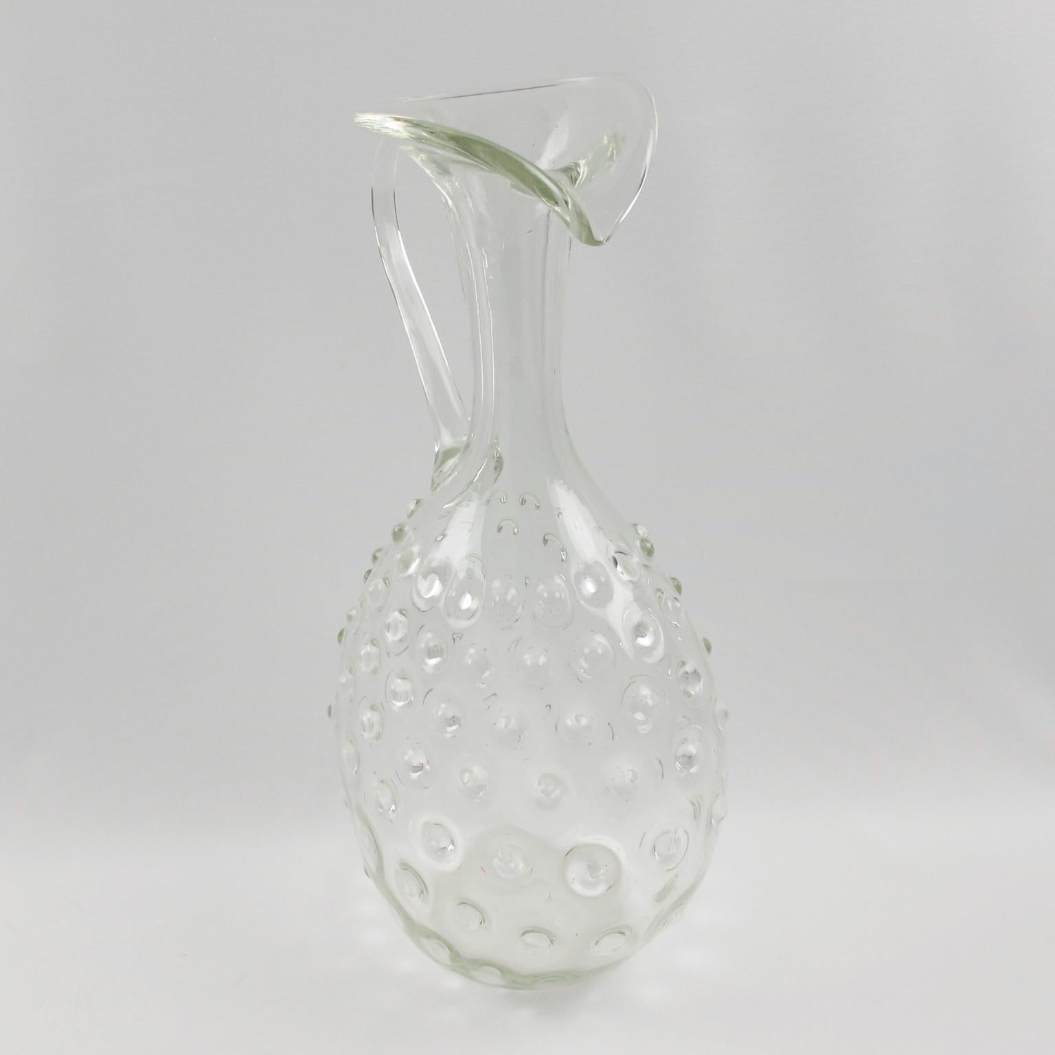 Empoli Italy Sculptural Art-Glass Pitcher, Decanter For Sale 2