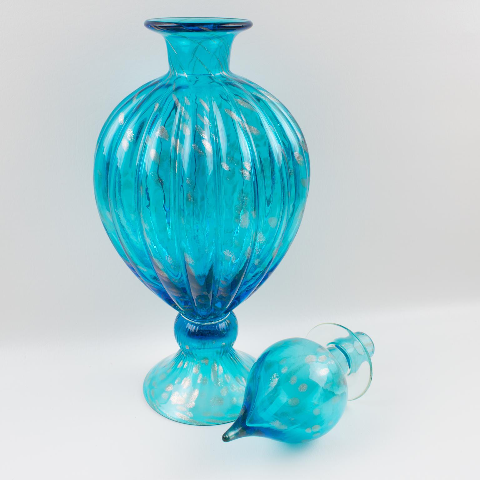 Empoli Italy Turquoise Glass Lidded Apothecary Jar Dispenser 3