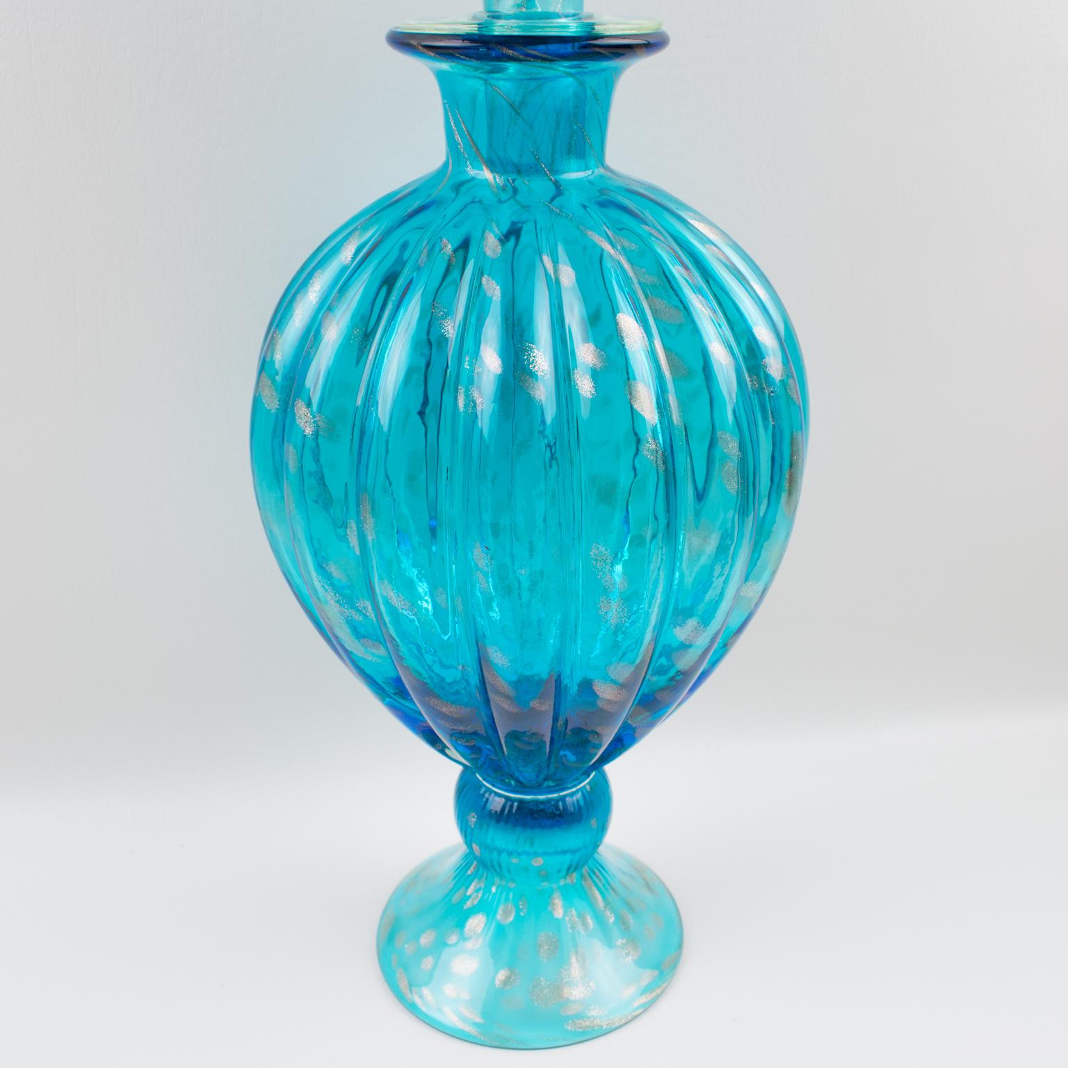 Empoli Italy Turquoise Glass Lidded Apothecary Jar Dispenser 4