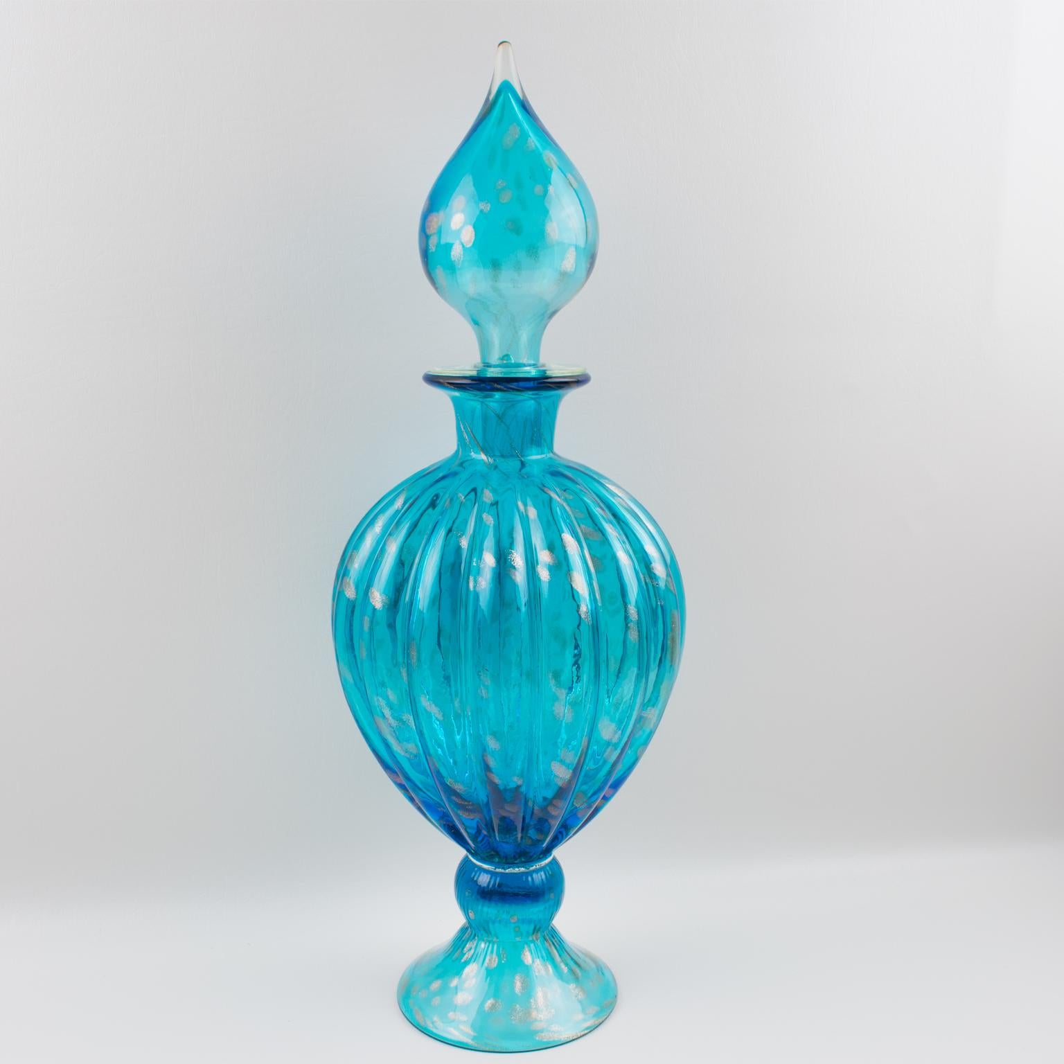 Empoli Italy Turquoise Glass Lidded Apothecary Jar Dispenser 5
