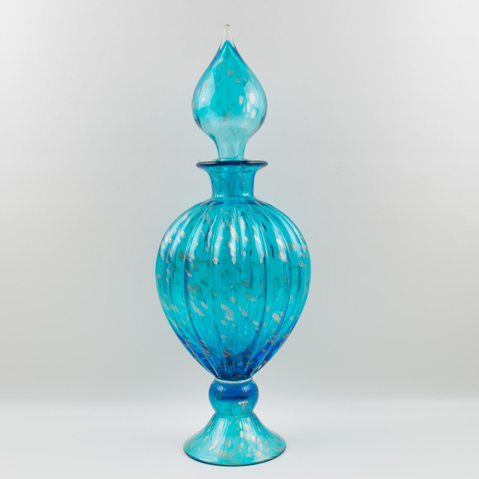 Italian Empoli Italy Turquoise Glass Lidded Apothecary Jar Dispenser