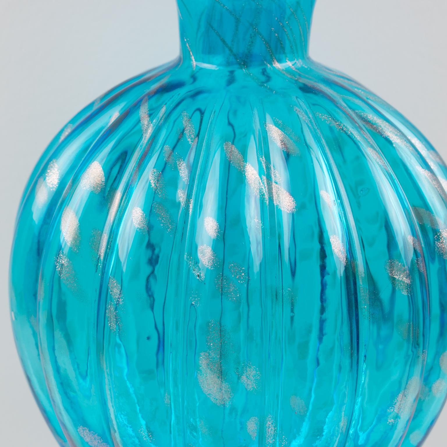 20th Century Empoli Italy Turquoise Glass Lidded Apothecary Jar Dispenser