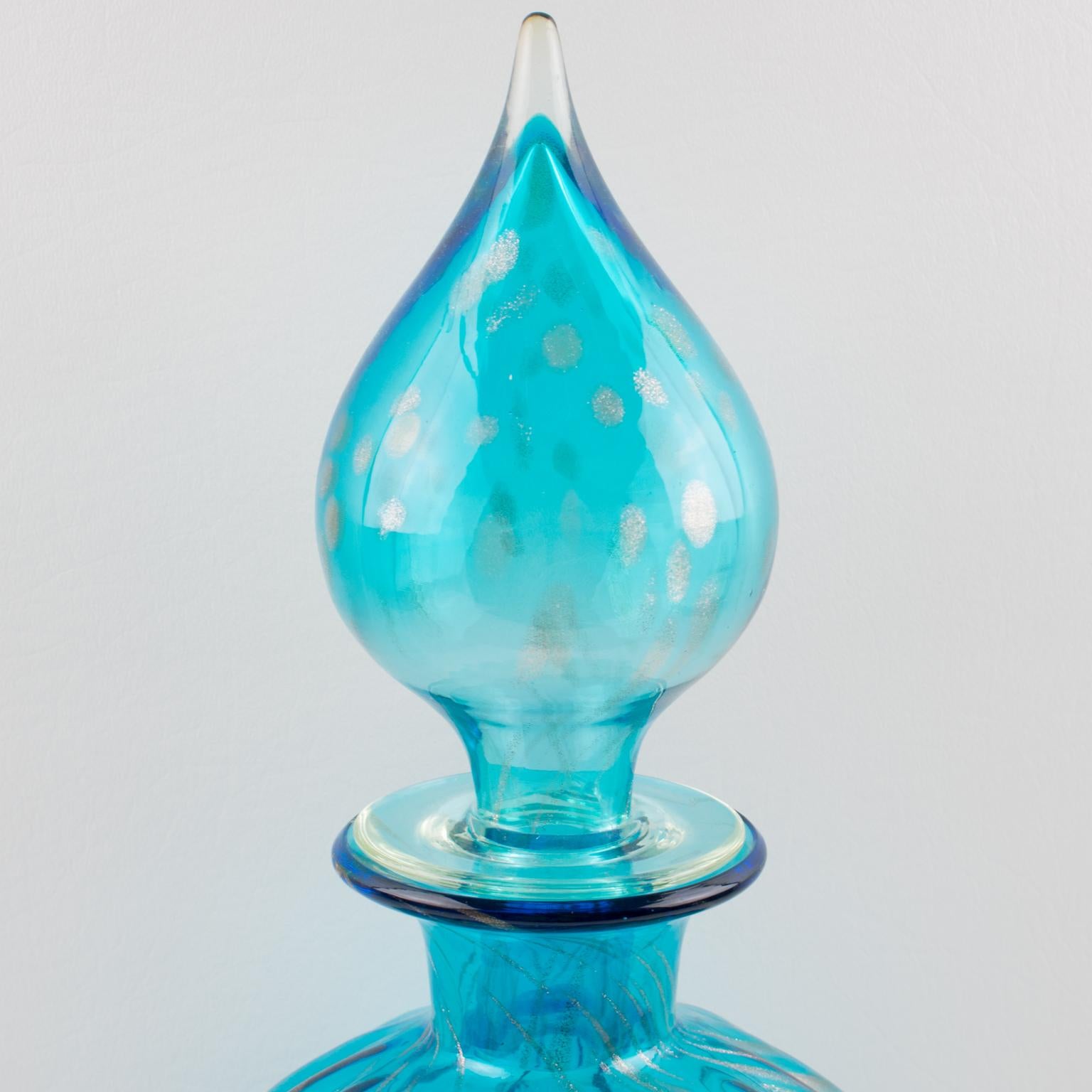 Blown Glass Empoli Italy Turquoise Glass Lidded Apothecary Jar Dispenser