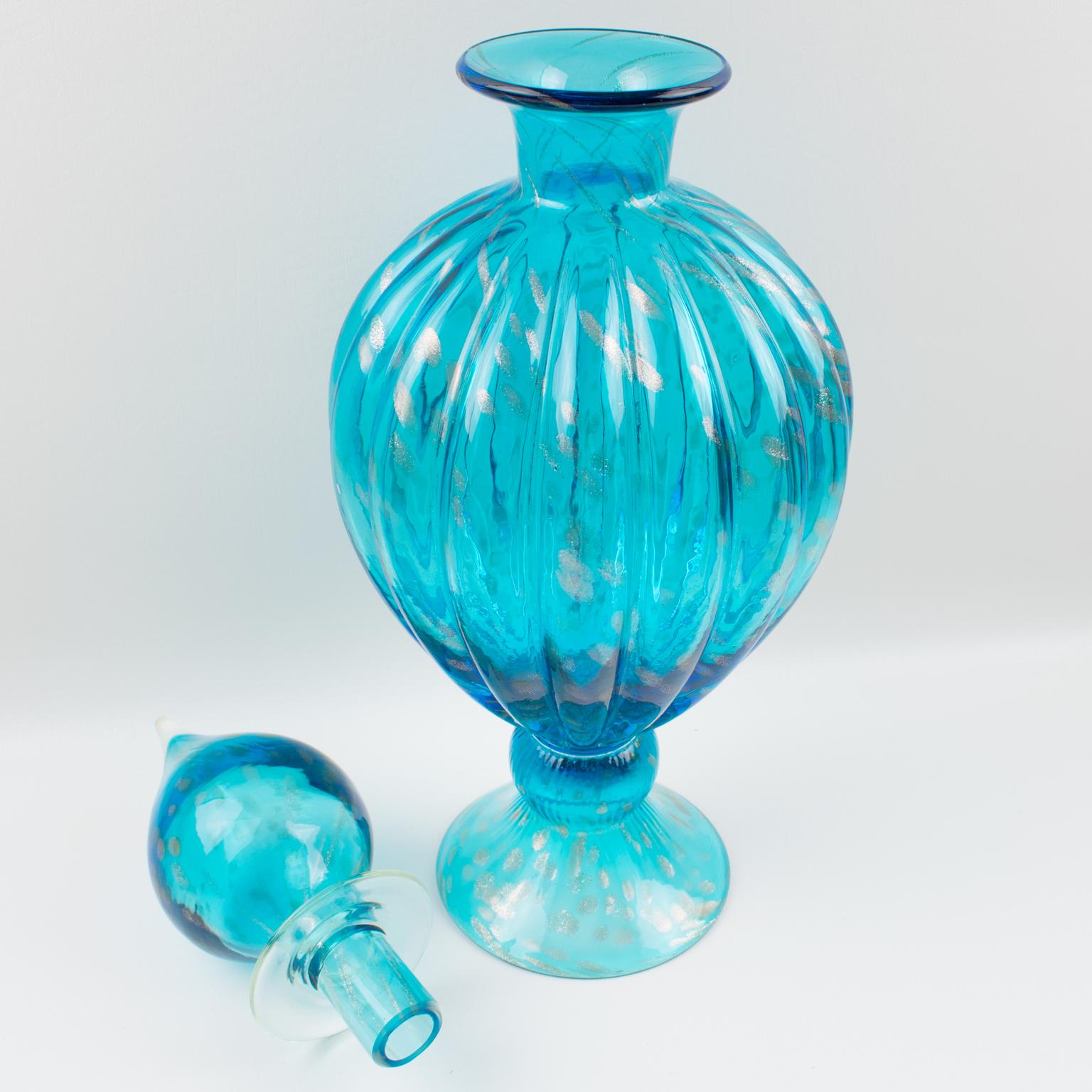 Empoli Italy Turquoise Glass Lidded Apothecary Jar Dispenser 2
