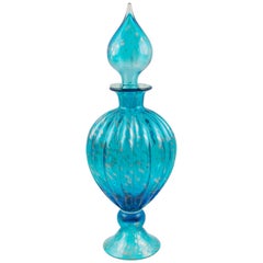 Vintage Empoli Italy Turquoise Glass Lidded Apothecary Jar Dispenser