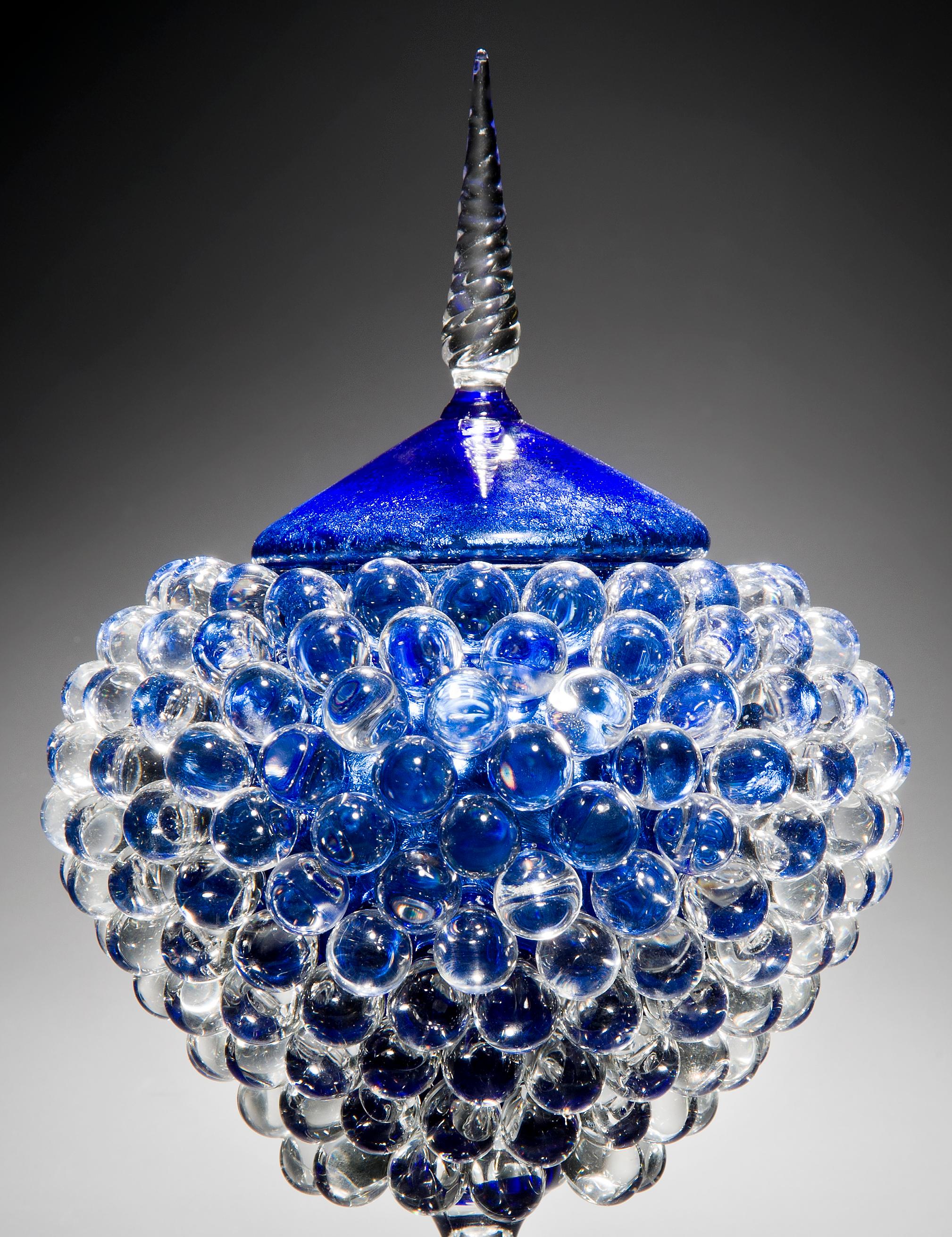 Empoli Jar with Spike, a unique clear & blue glass vessel by James Lethbridge For Sale 1