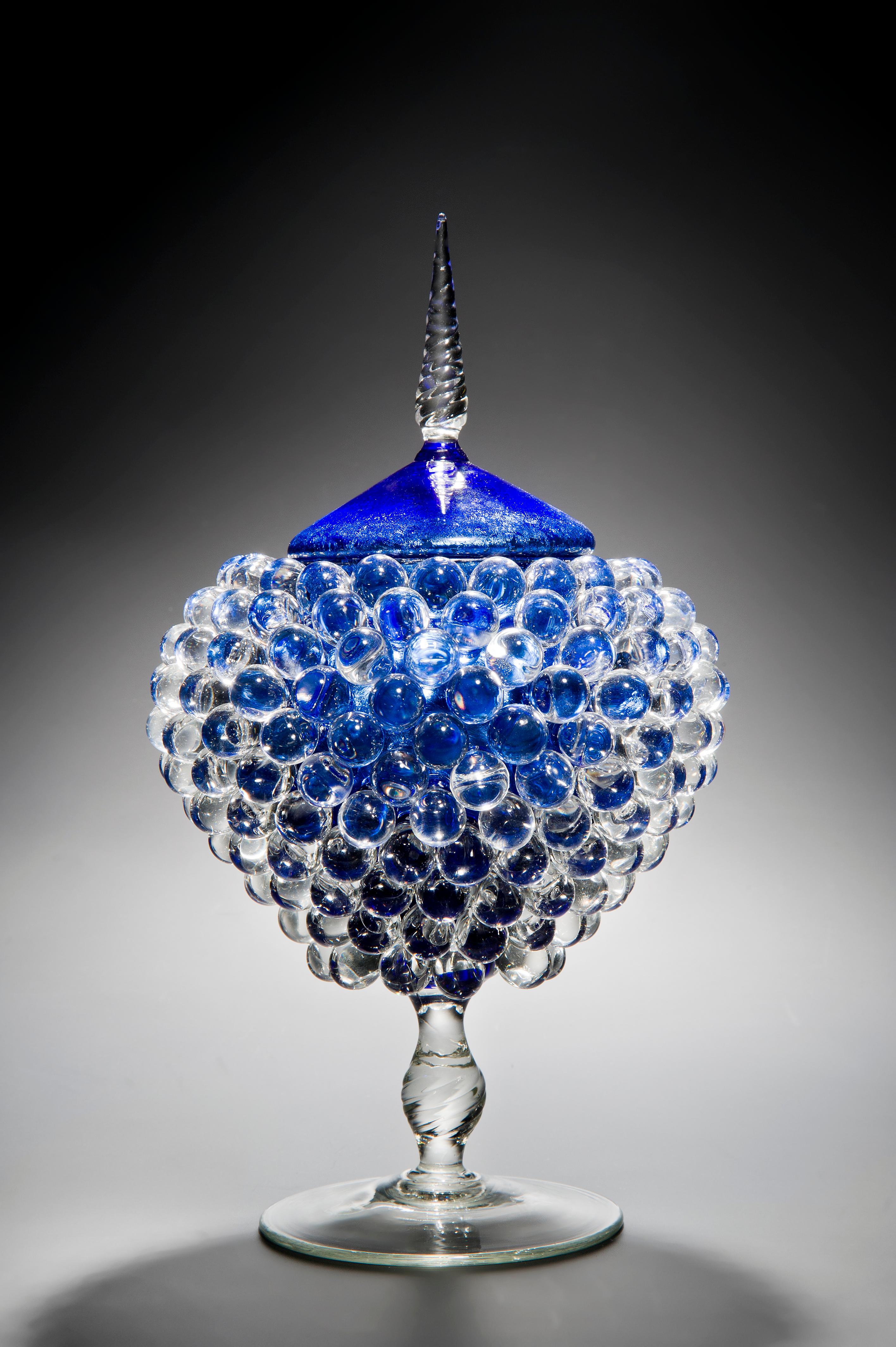 Empoli Jar with Spike, a unique clear & blue glass vessel by James Lethbridge For Sale 2