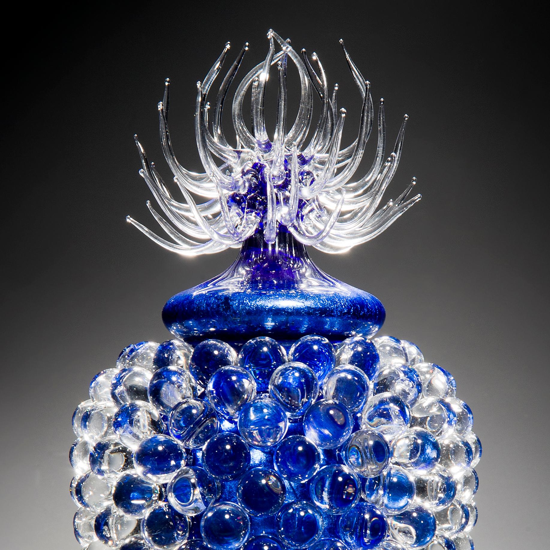 Contemporary Empoli Jar with Thistle, a unique clear & blue glass vessel by James Lethbridge
