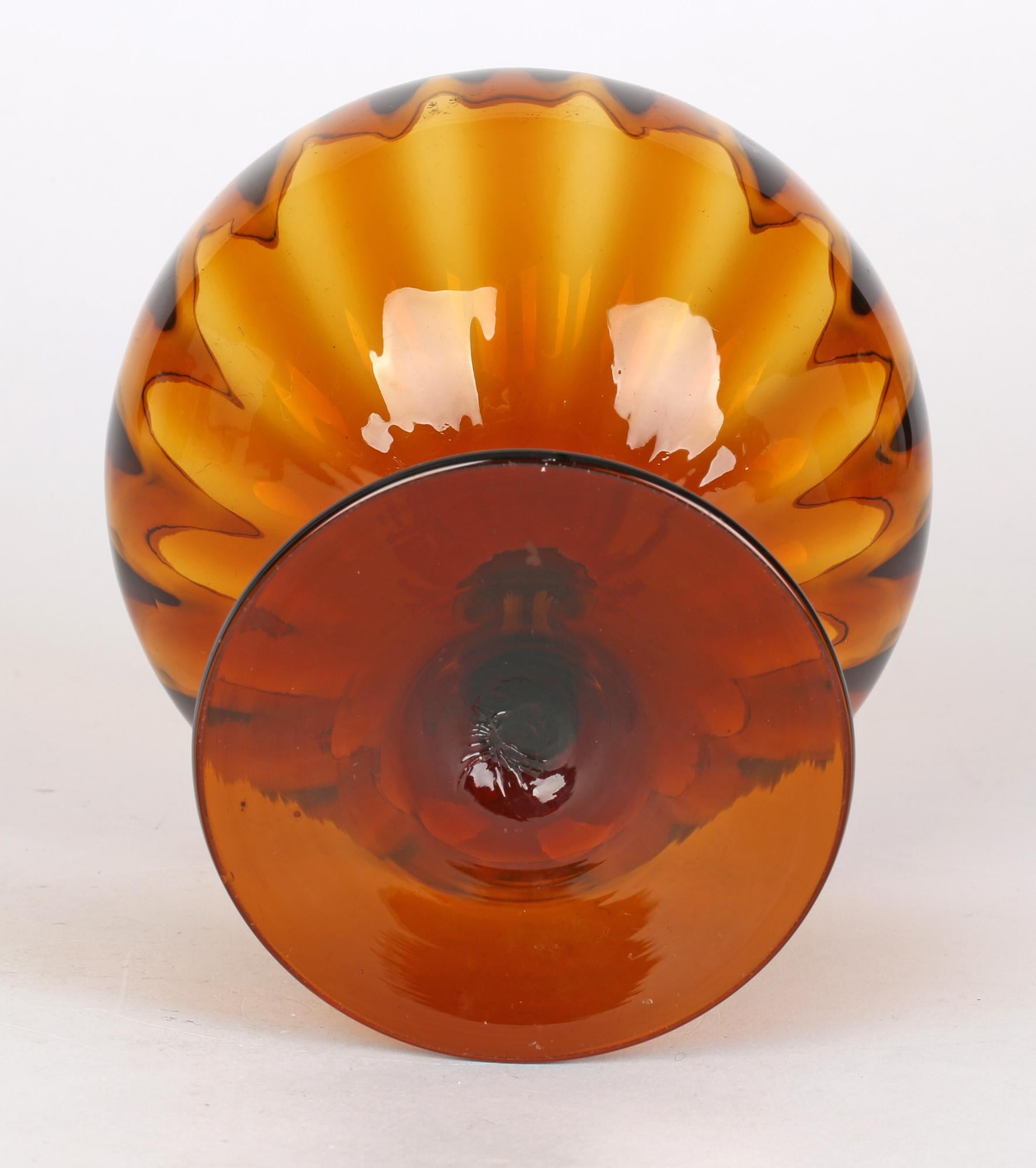 Empoli Mid-Century Italian Hand-Blown Amber Glass Pedestal Bowl 2