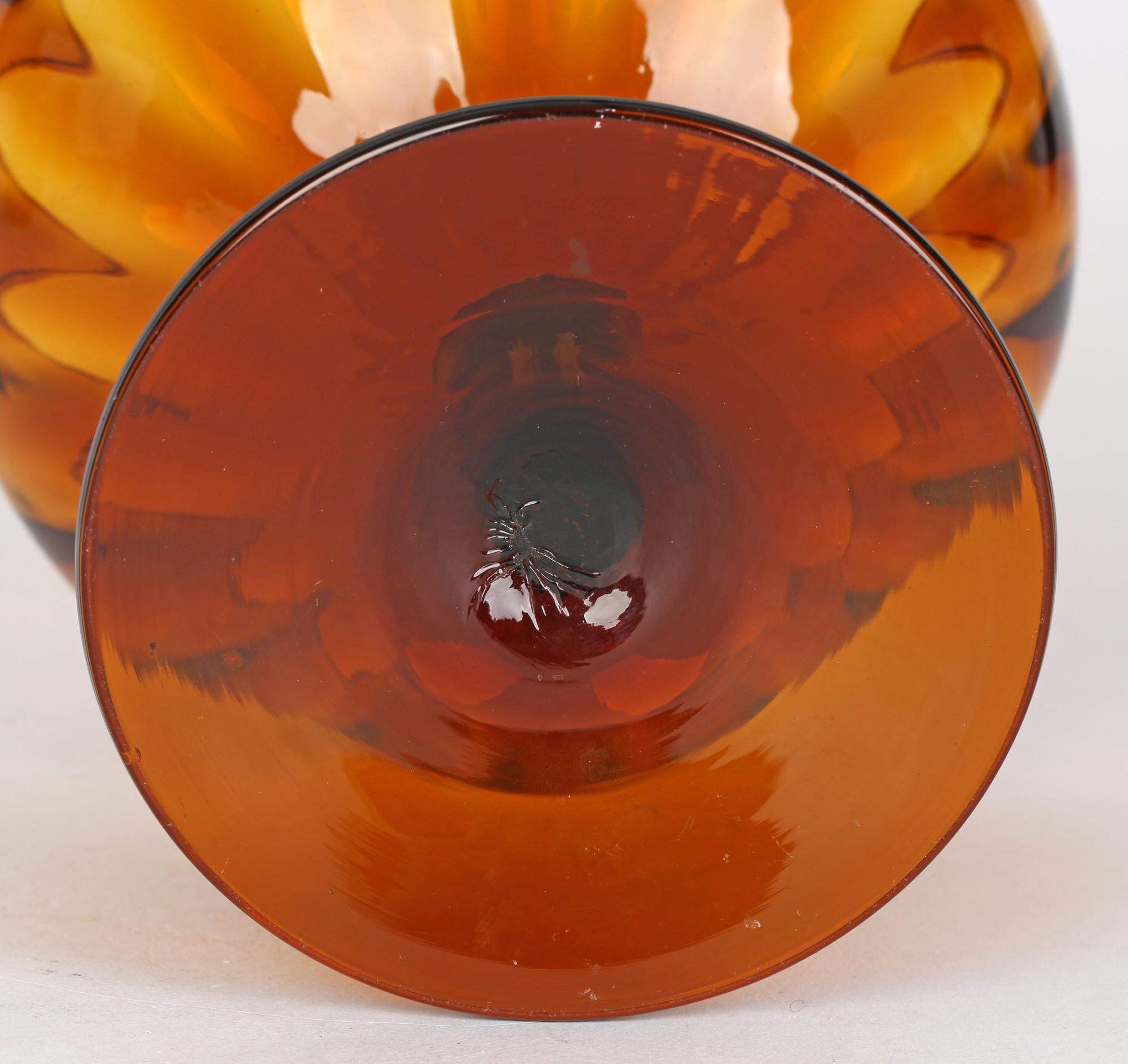 Empoli Mid-Century Italian Hand-Blown Amber Glass Pedestal Bowl 3