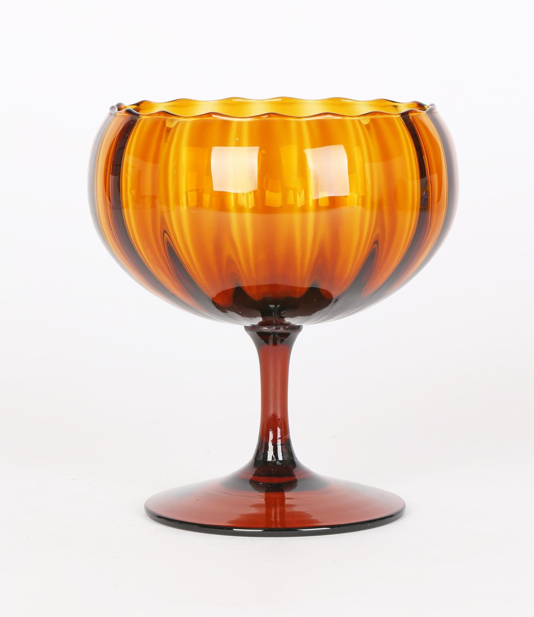 Empoli Mid-Century Italian Hand-Blown Amber Glass Pedestal Bowl 4