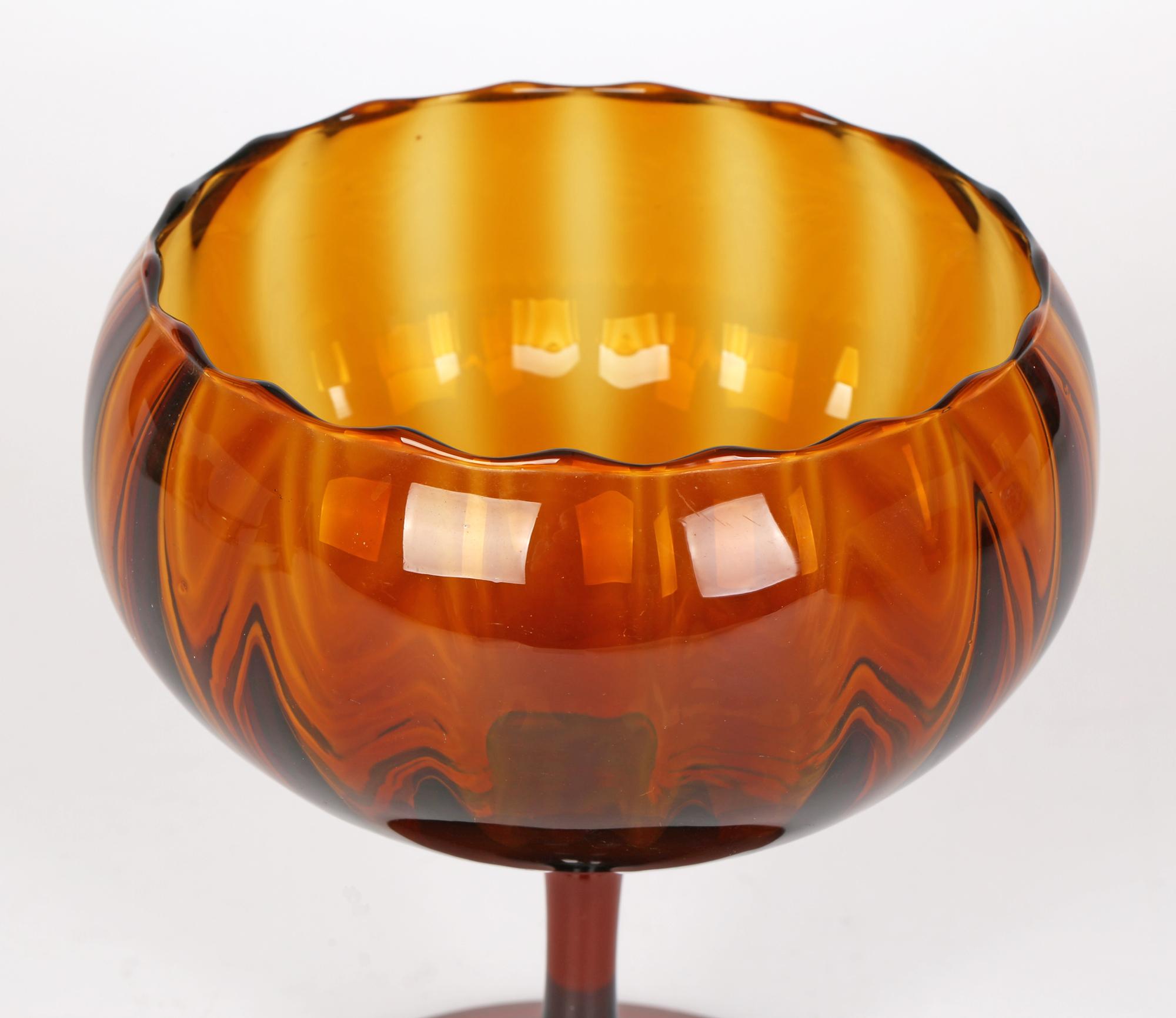 Empoli Mid-Century Italian Hand-Blown Amber Glass Pedestal Bowl 5