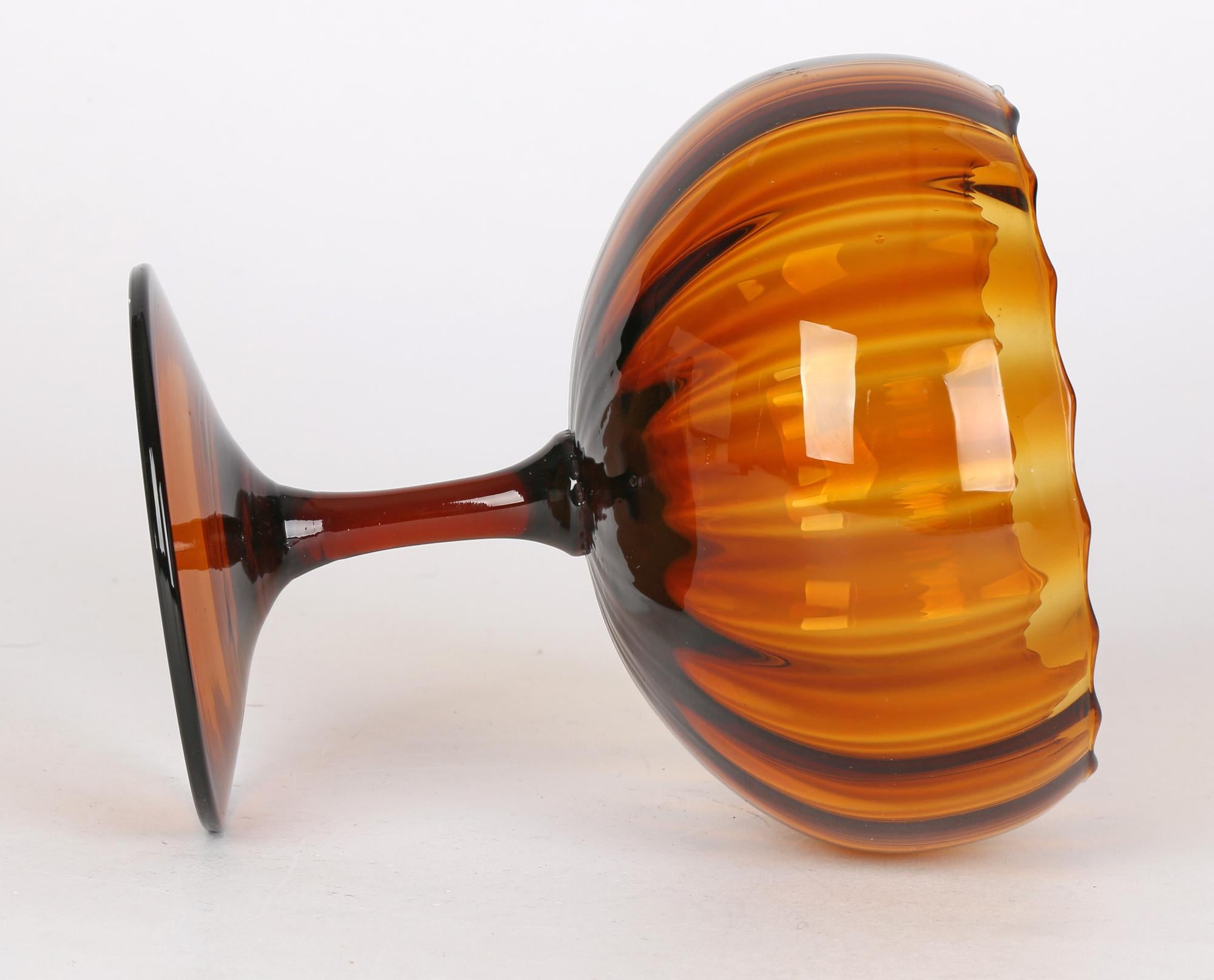 20th Century Empoli Mid-Century Italian Hand-Blown Amber Glass Pedestal Bowl