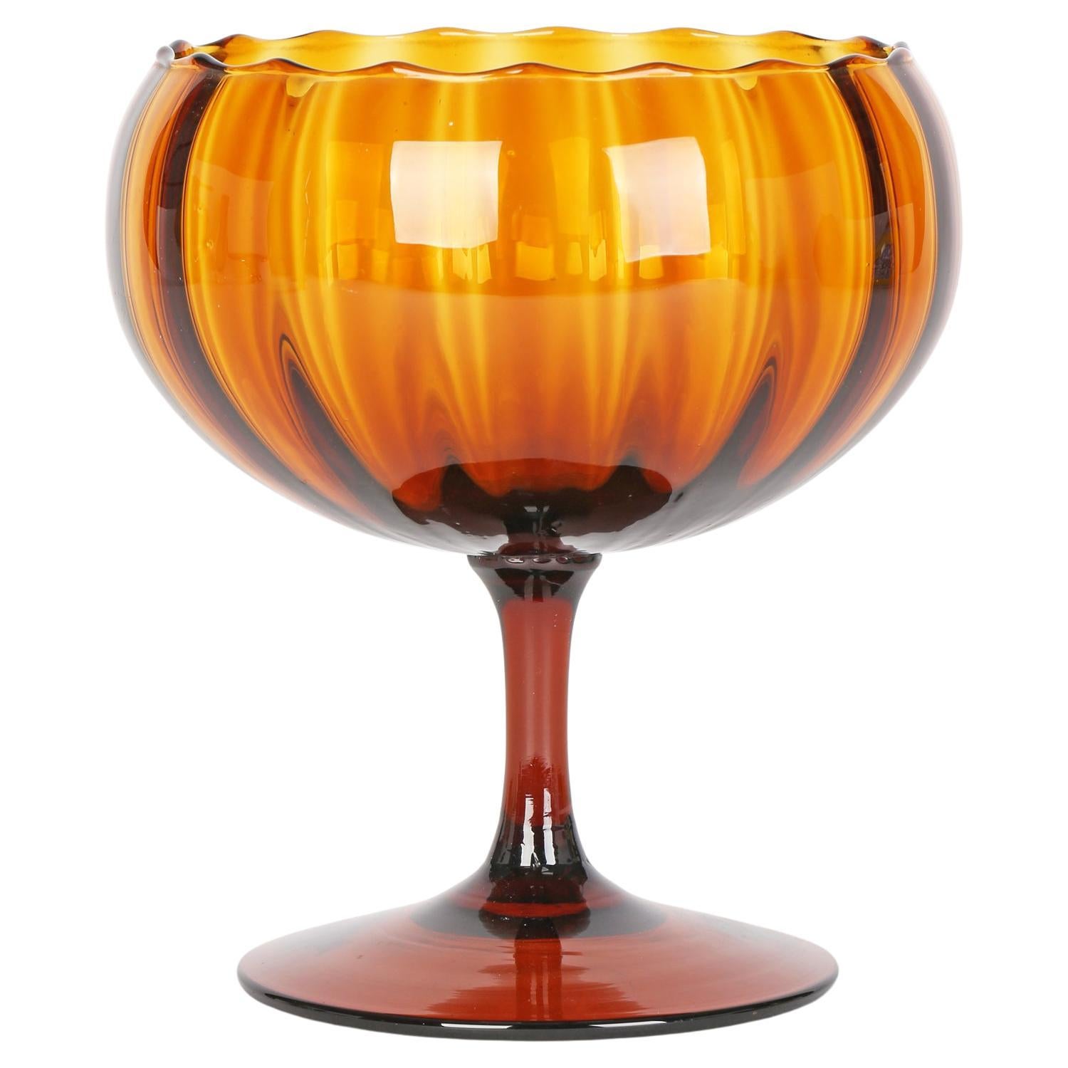 Empoli Mid-Century Italian Hand-Blown Amber Glass Pedestal Bowl