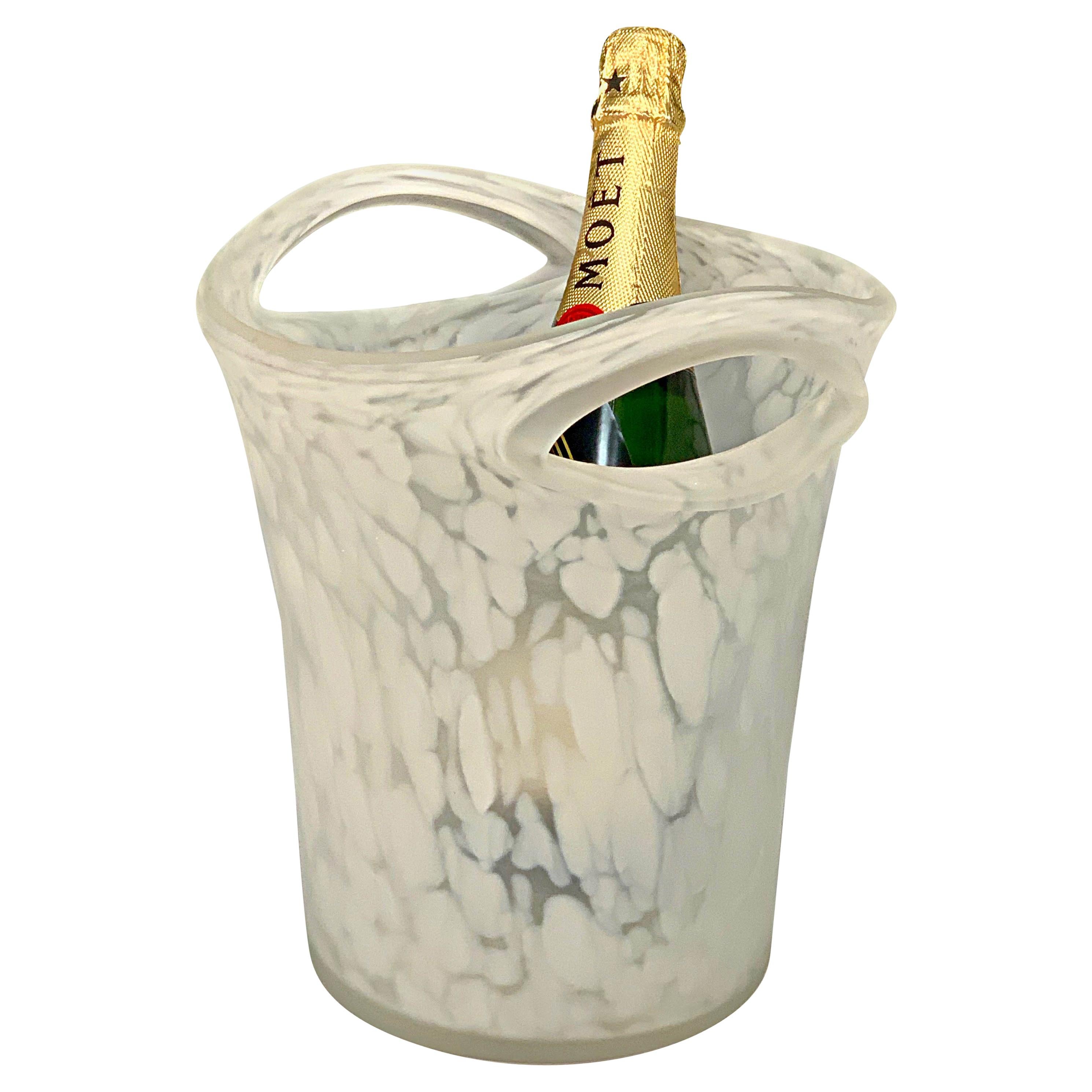 Empoli Midcentury Milky Glass Champagne or Wine Italian Ice Bucket, 1960s