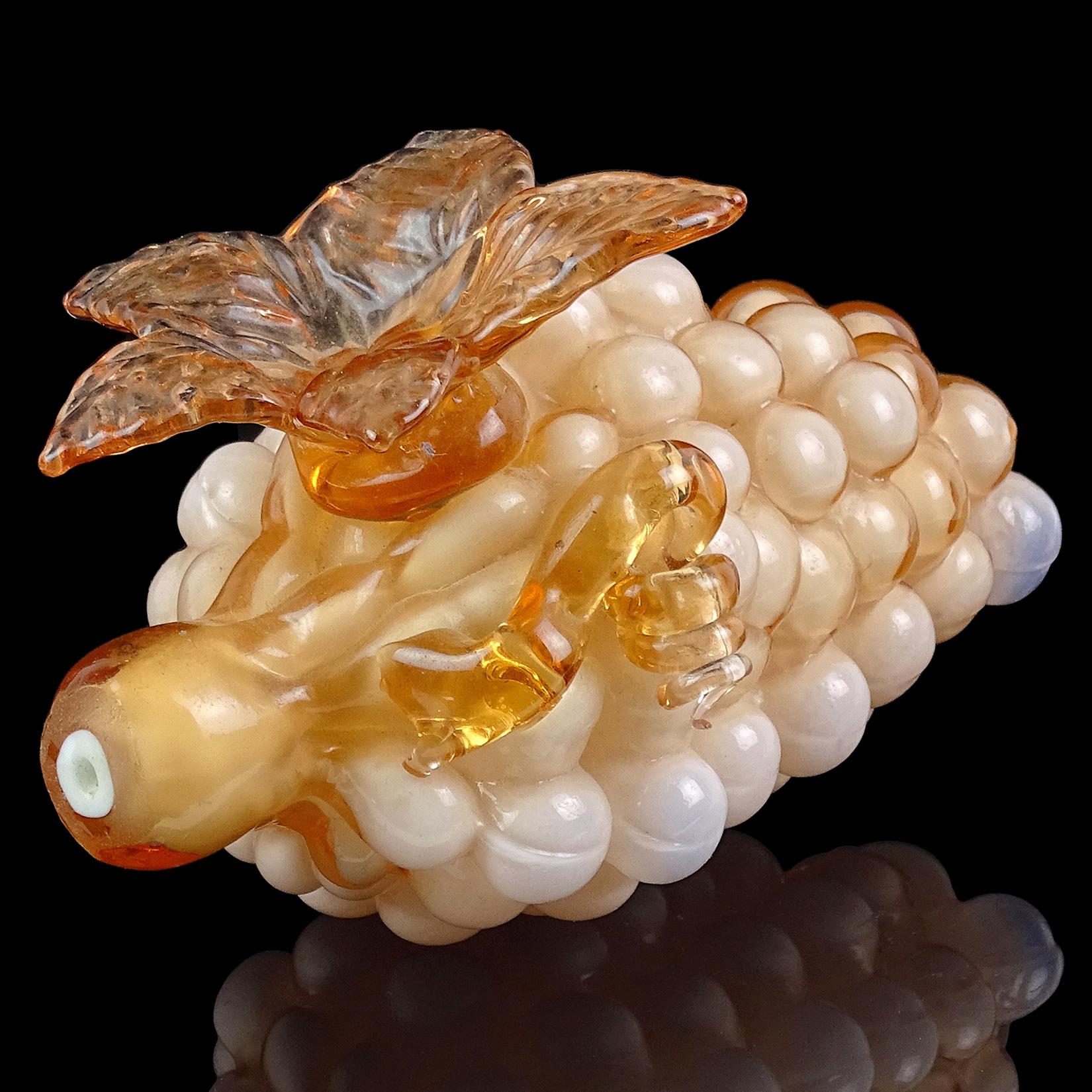 Hand-Crafted Empoli Peach Color Italian Art Glass Grapes Pear Apple Pepper Fruit Sculptures For Sale
