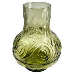 Empoli Rossini Mid Century Green Patterned Glass Vase