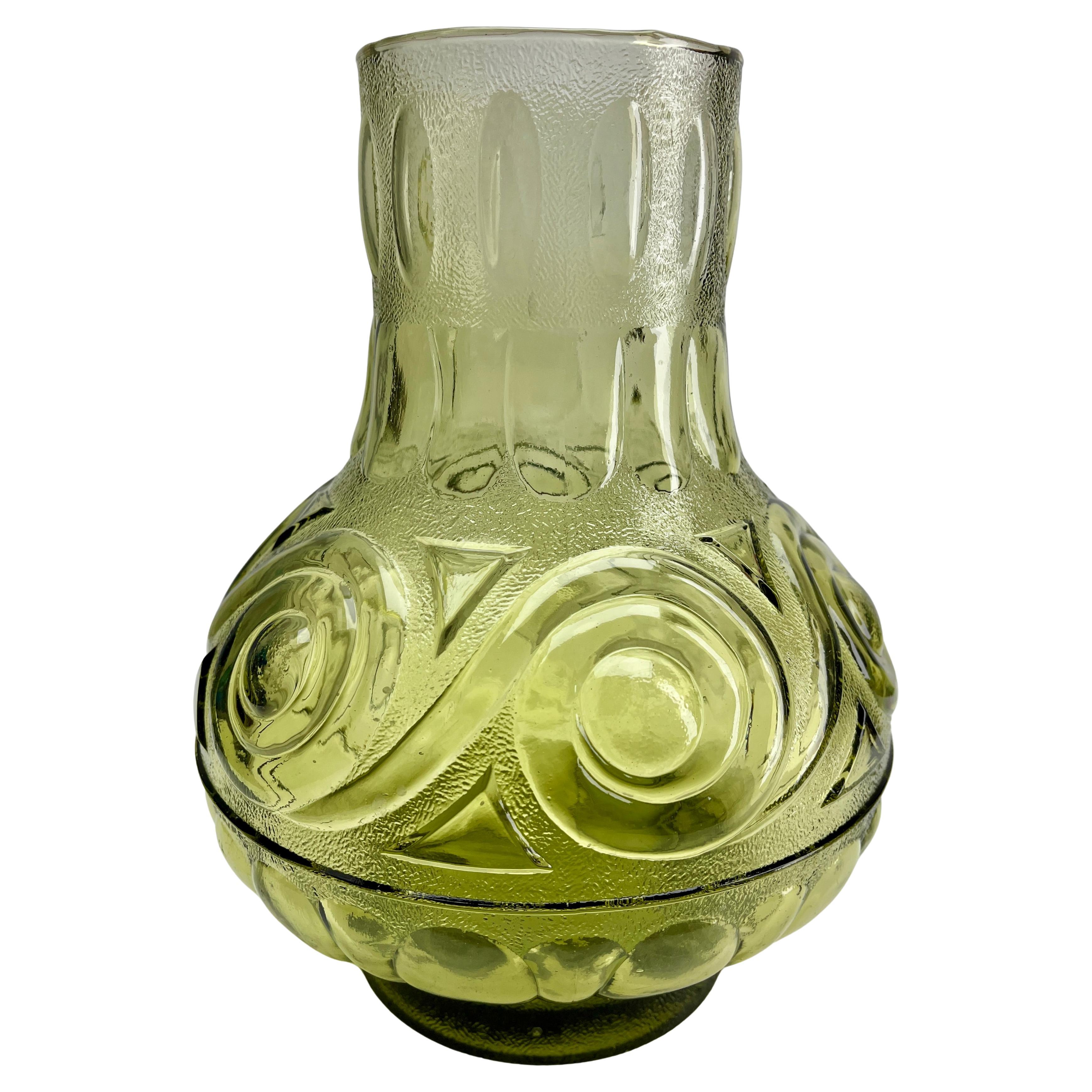 Mid-Century moderno Vaso in vetro con motivo Greene & Greene di Empoli Rossini, metà del secolo scorso in vendita
