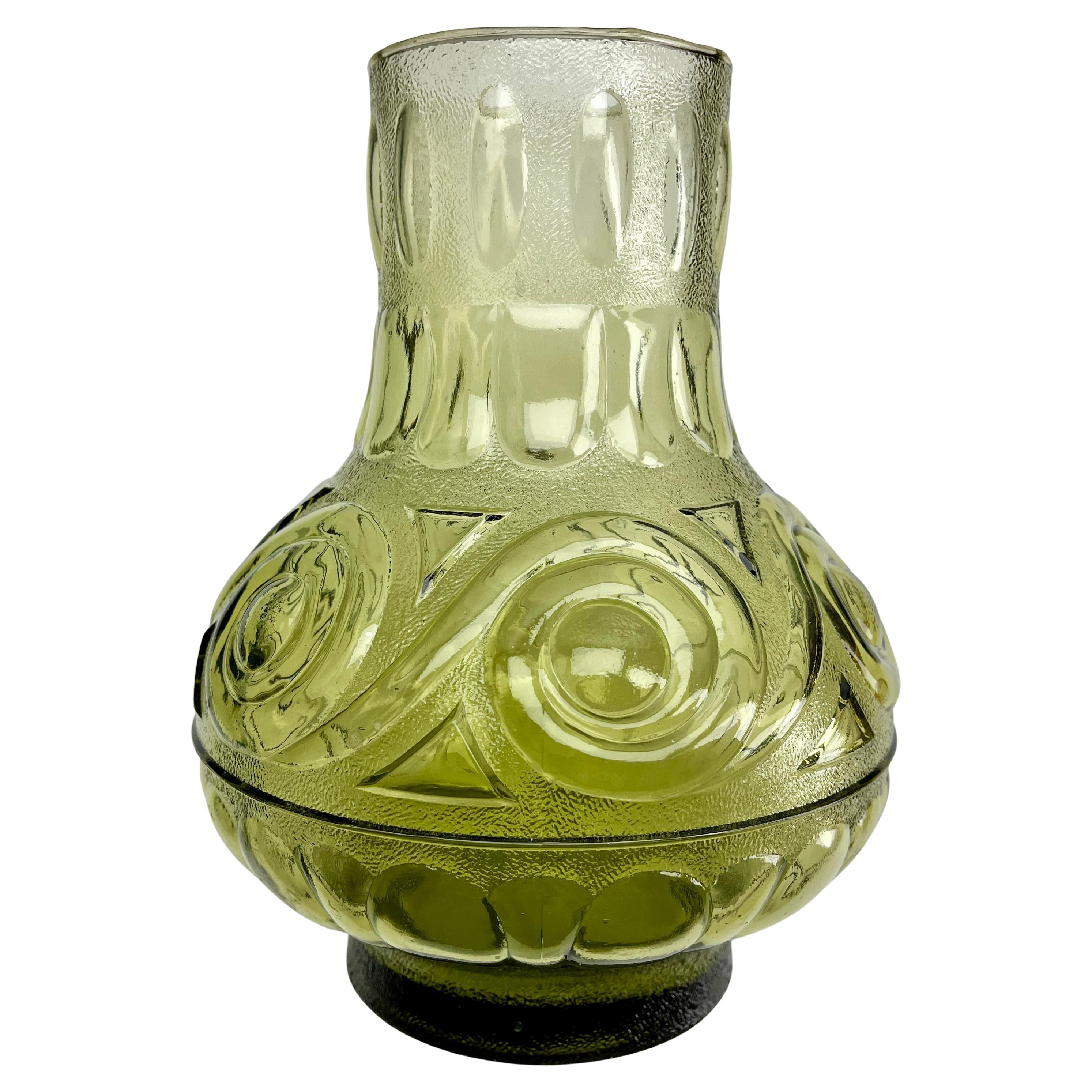 Jarrón de cristal estampado verde Empoli Rossini Mid Century