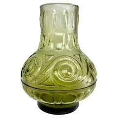 Jarrón de cristal estampado verde Empoli Rossini Mid Century