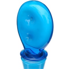 Empoli Sky Blue White Italian Art Glass Large Dimpled Decanter Original Stopper