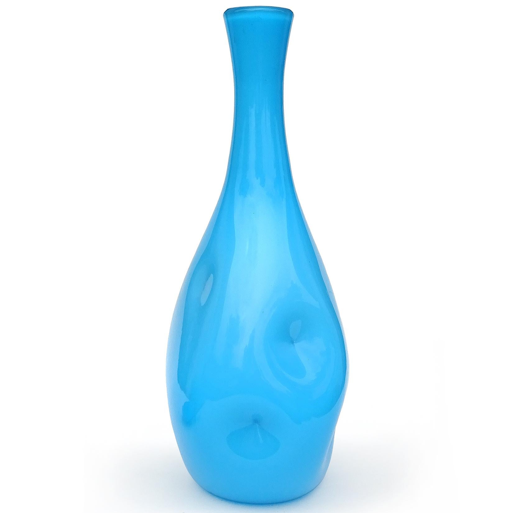 Empoli Himmelblau Weiß Italienisches Kunstglas Großer gewölbter Dekanter Original Stopfen (Handgefertigt) im Angebot