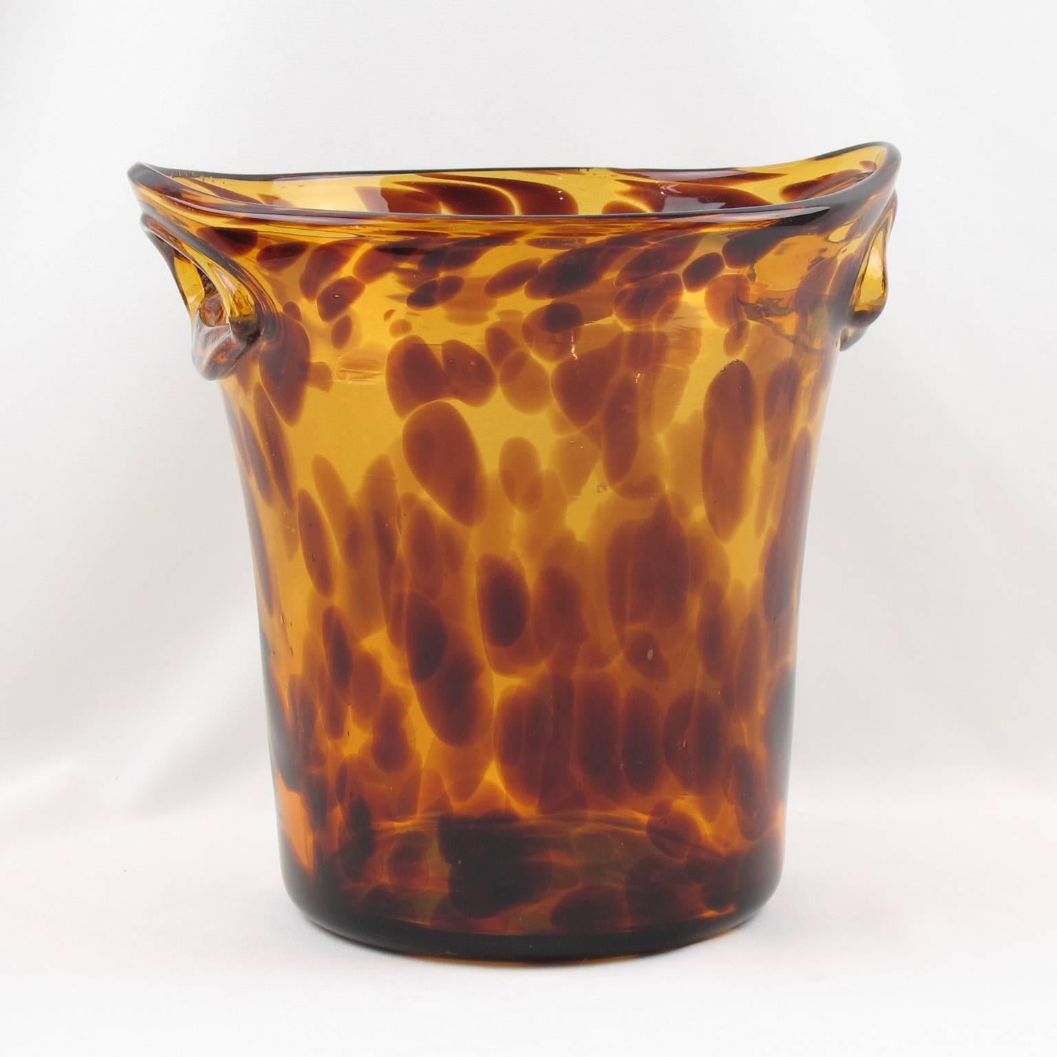 Empoli for Christian Dior Tortoiseshell Glass Champagne Wine Cooler Ice Bucket In Excellent Condition In Atlanta, GA