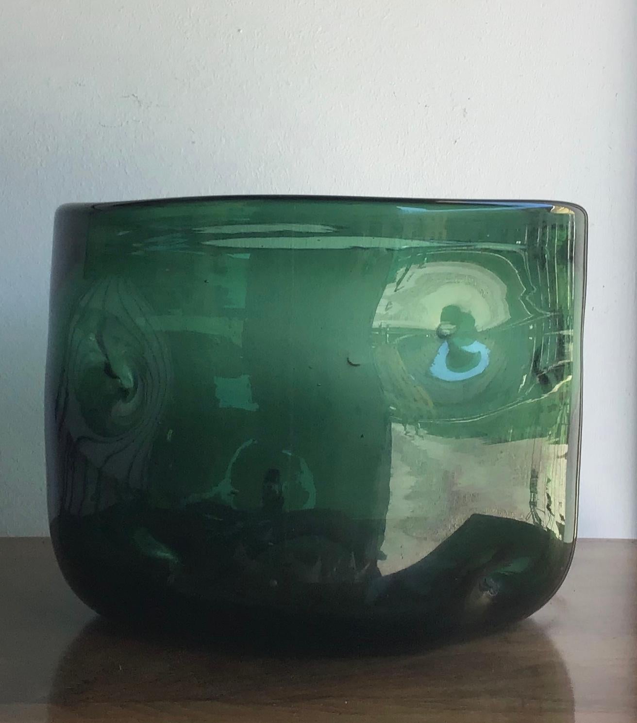 Empoli vase blown glass green, 1955, Italy.