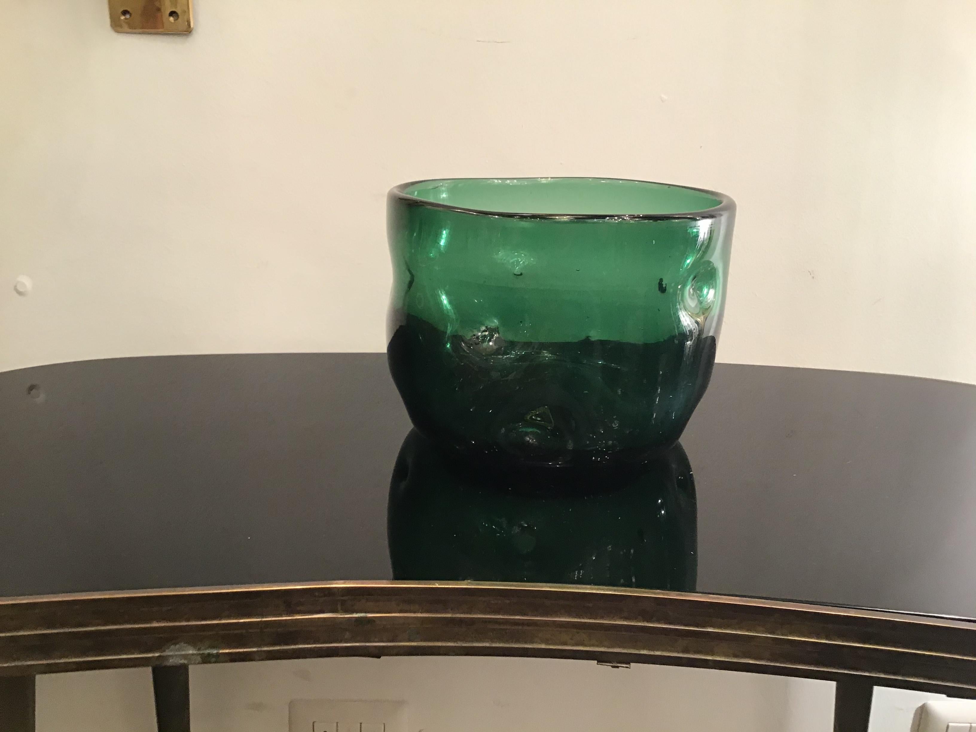 Empoli vase glass Murano green, 1950, Italy.