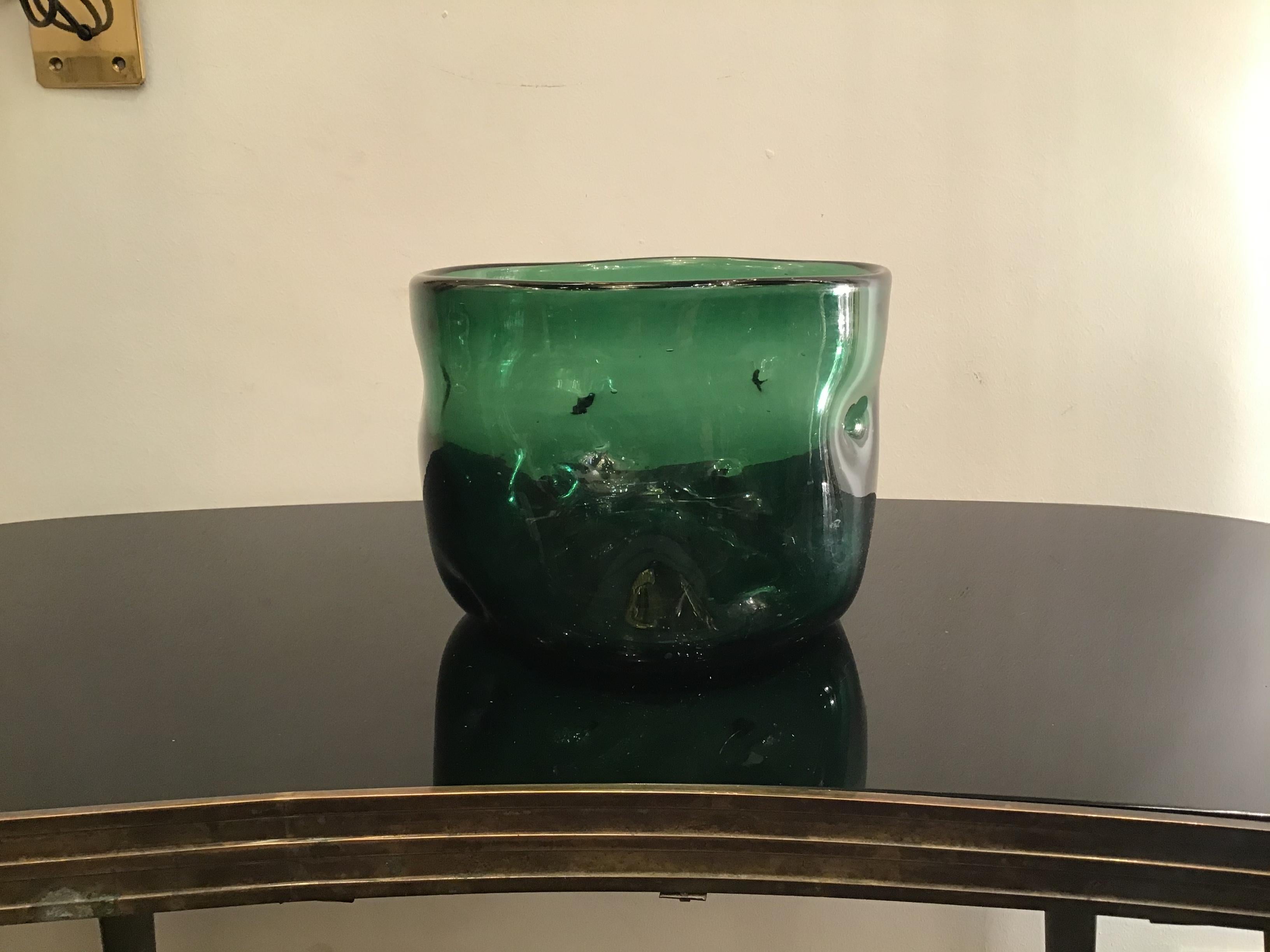 Other Empoli Vase Glass Murano Green, 1950, Italy For Sale