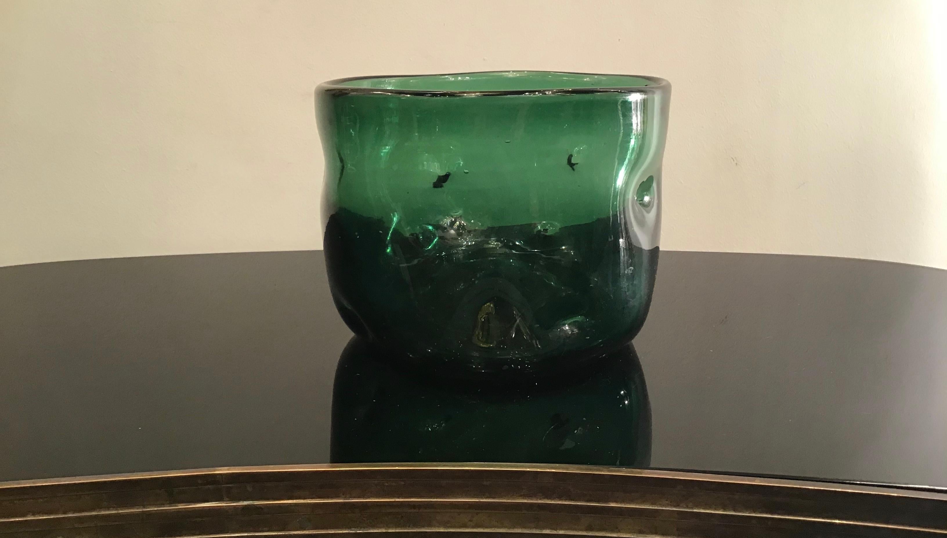 Italian Empoli Vase Glass Murano Green, 1950, Italy For Sale