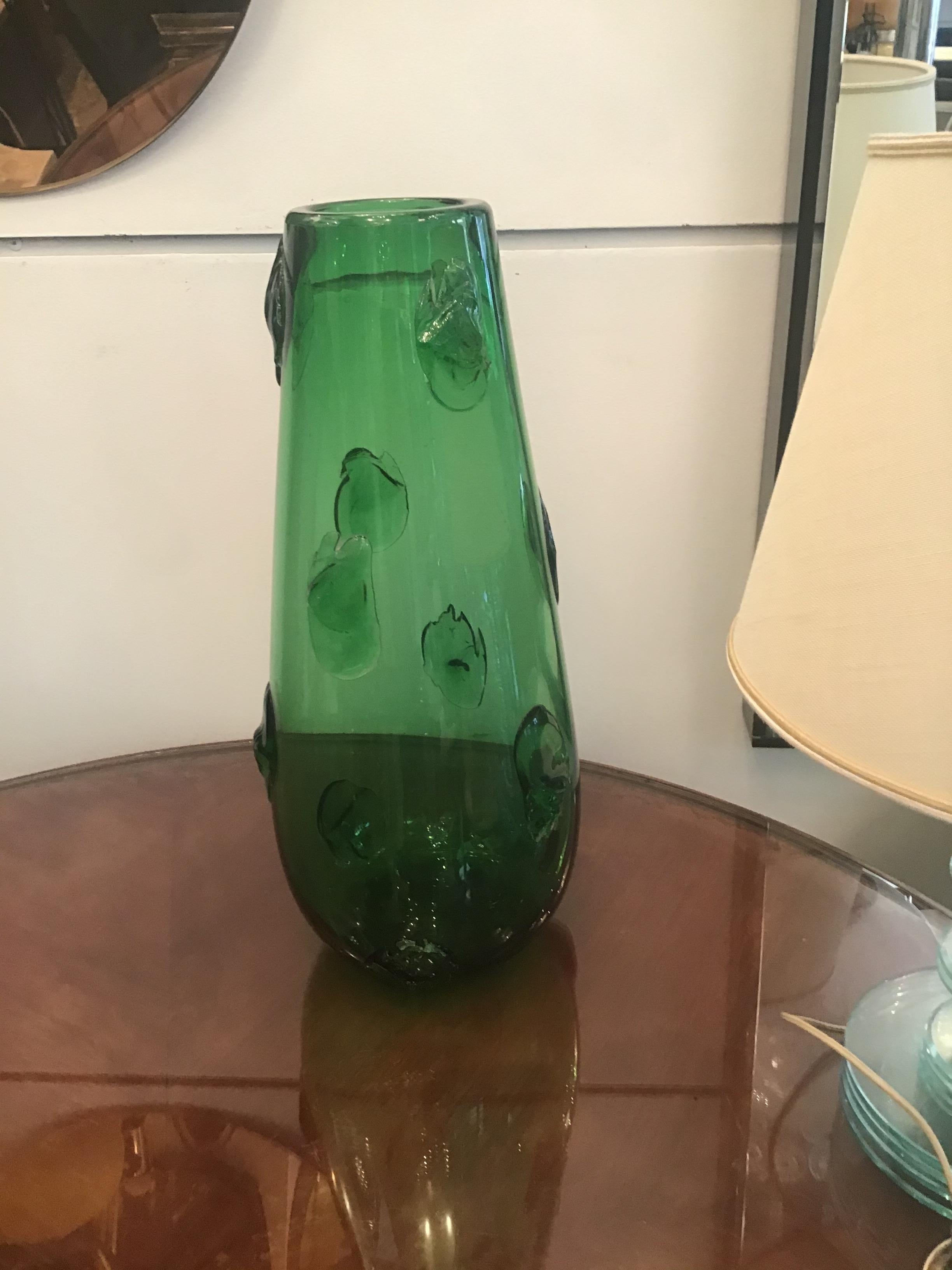 green glass vase made in italy