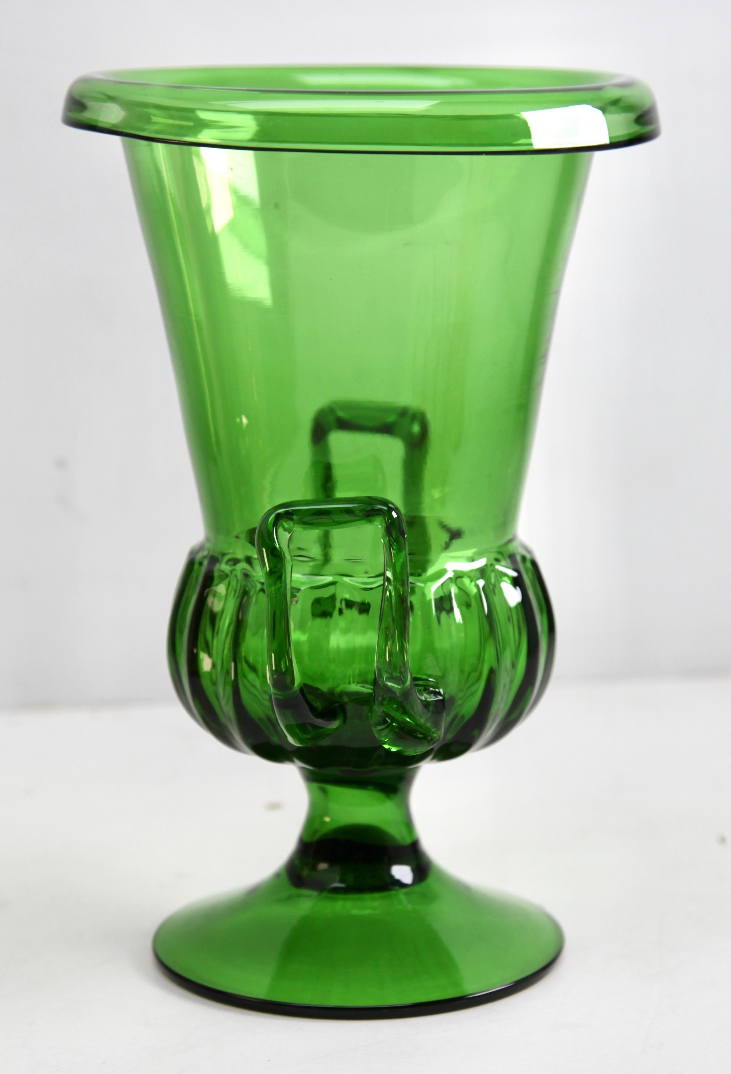Hand-Crafted Empoli Vase with Handles Italian Craftsmen of Florence For Sale